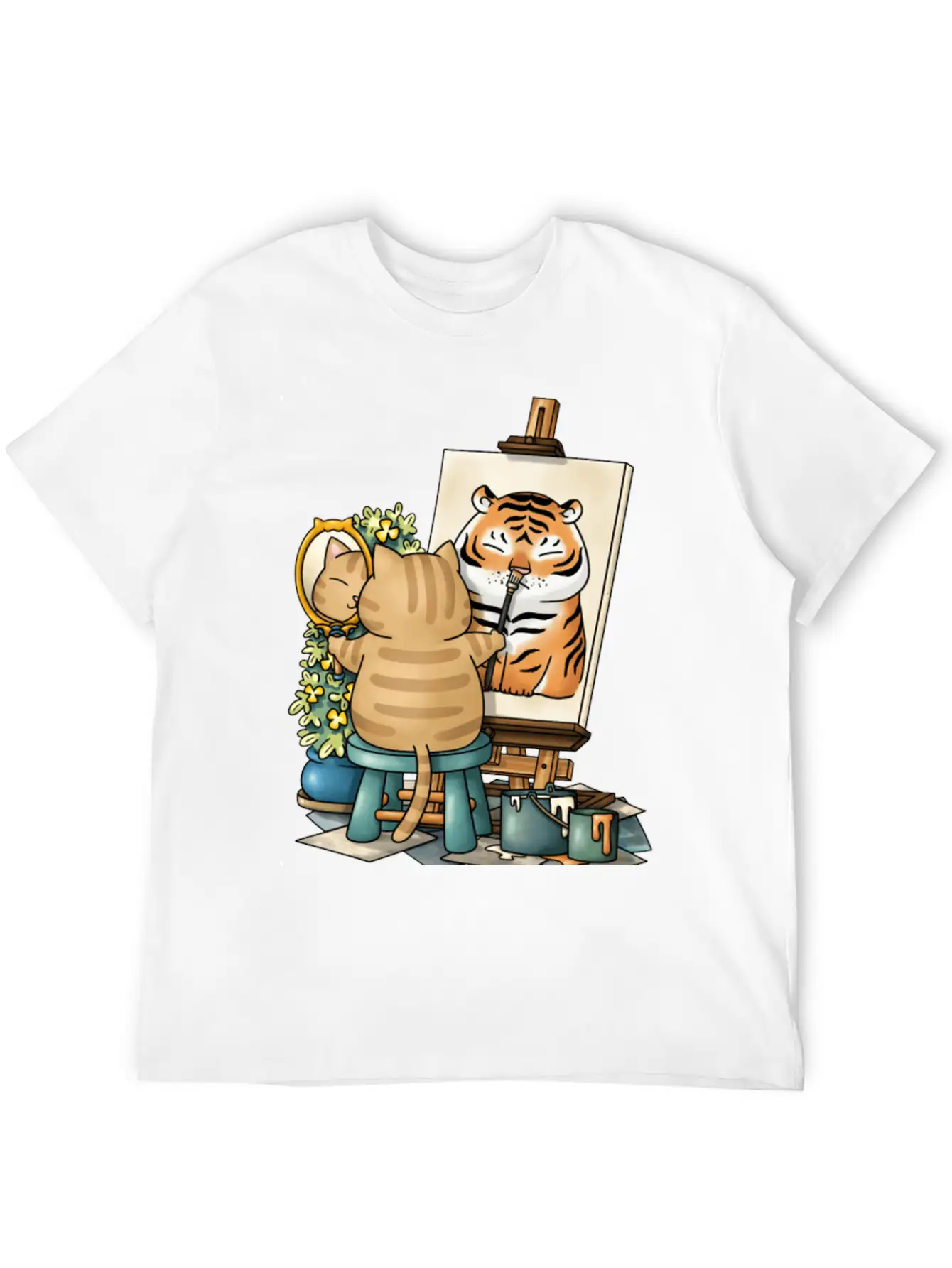 Cat Confidence Self Portrait Stylish Everyday T-Shirt – Unisex Basic Cotton Tee