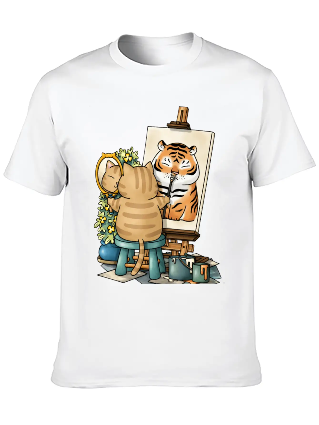 Cat Confidence Self Portrait Stylish Everyday T-Shirt – Unisex Basic Cotton Tee
