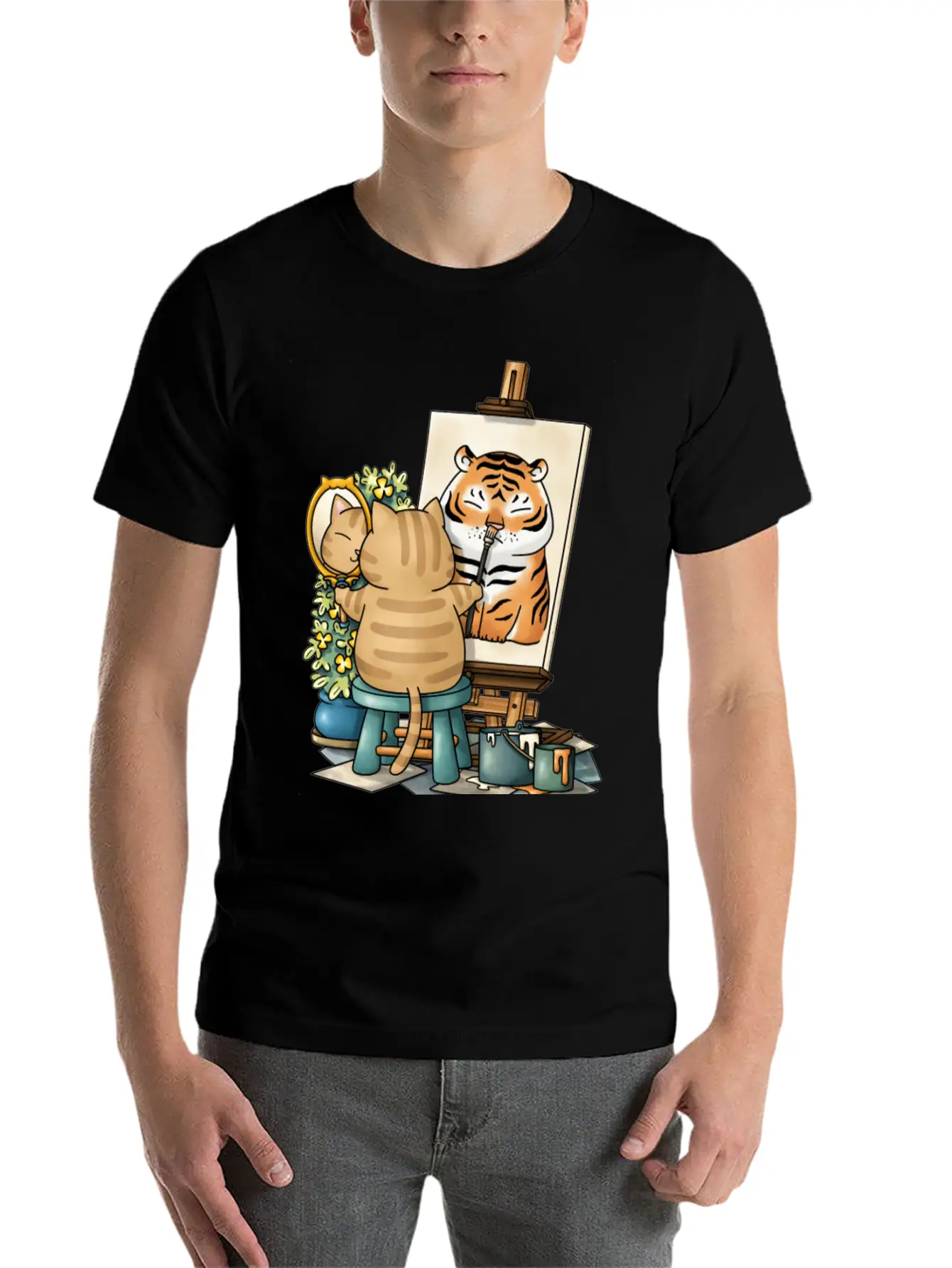 Cat Confidence Self Portrait Stylish Everyday T-Shirt – Unisex Basic Cotton Tee