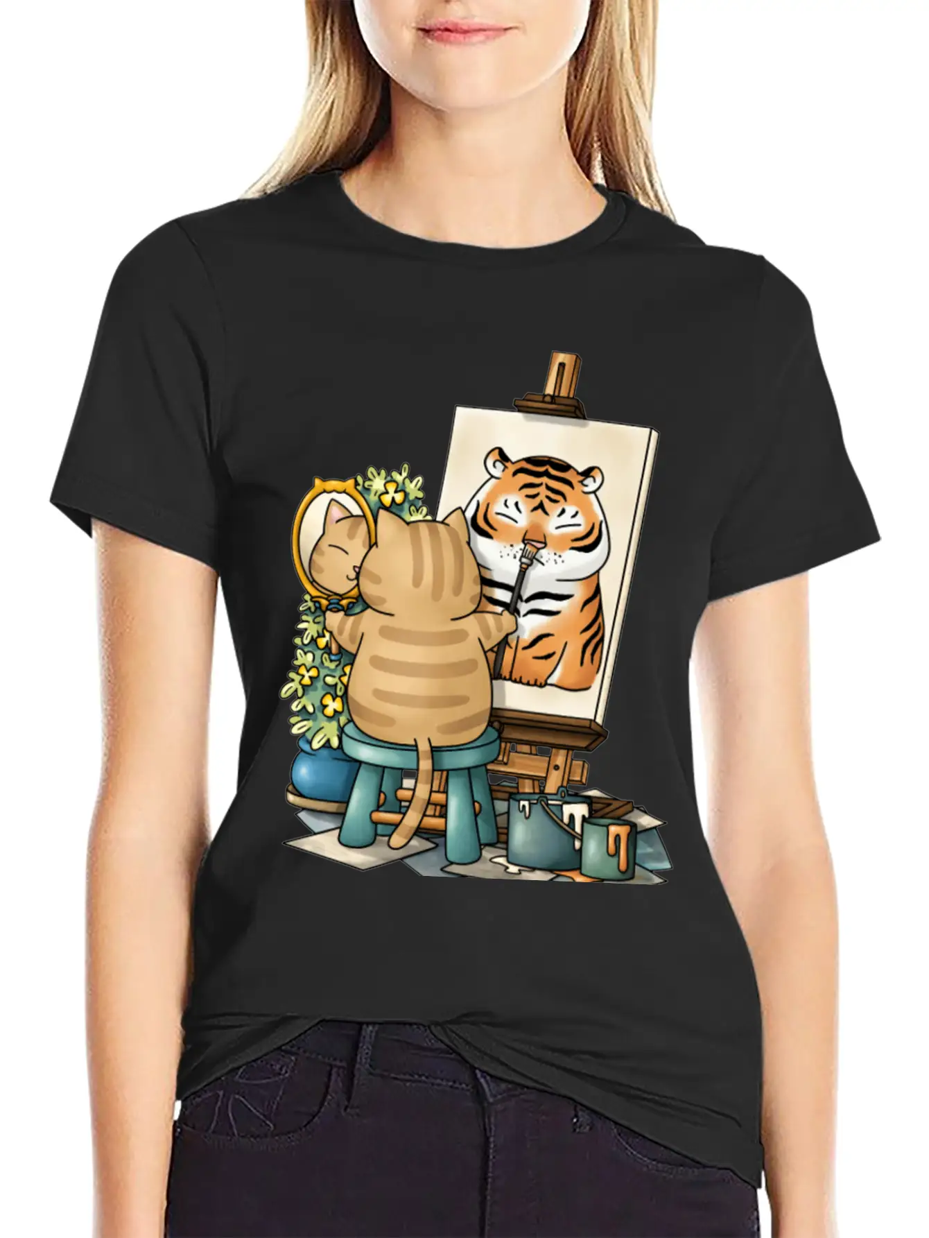 Cat Confidence Self Portrait Stylish Everyday T-Shirt – Unisex Basic Cotton Tee