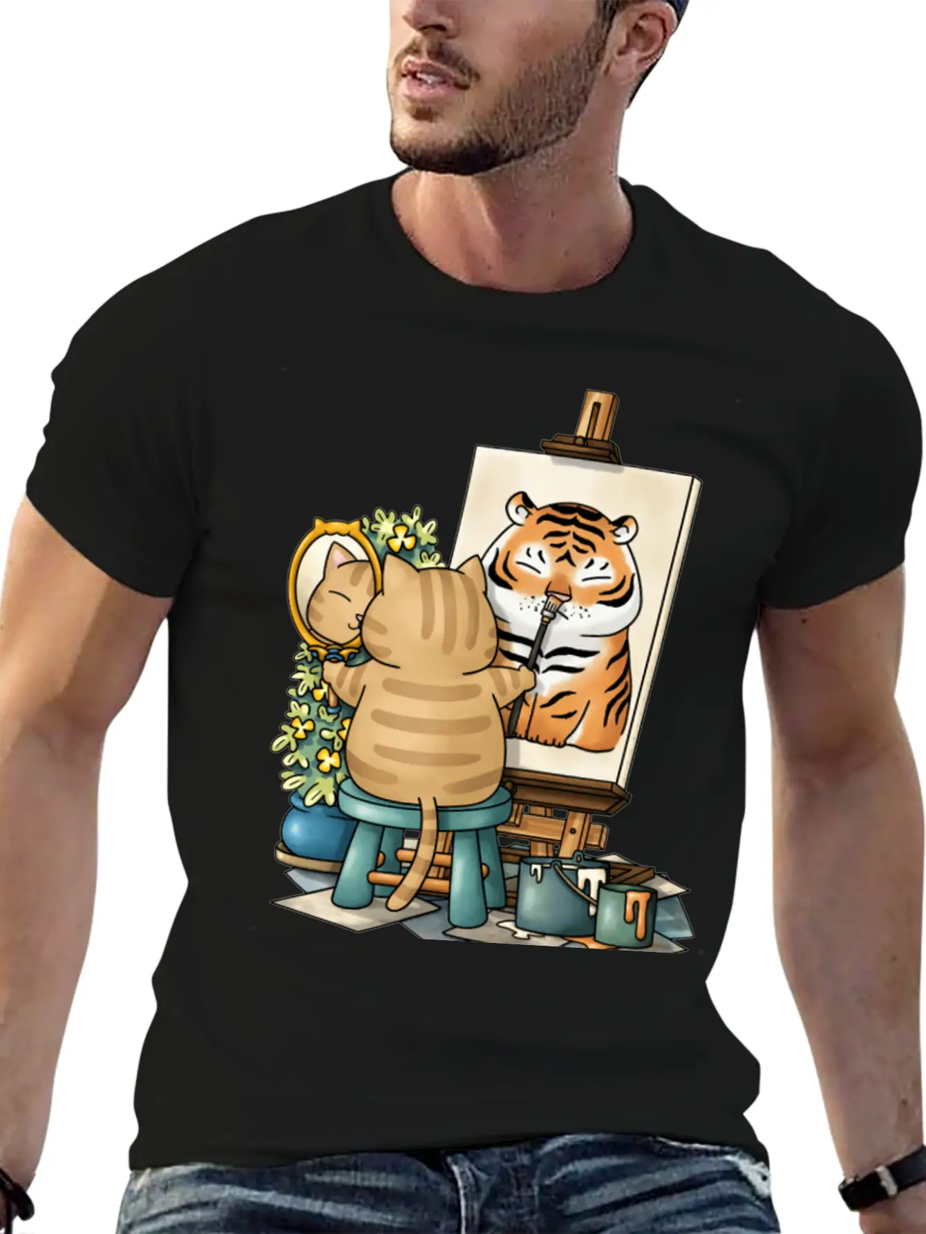 Cat Confidence Self Portrait Stylish Everyday T-Shirt – Unisex Basic Cotton Tee