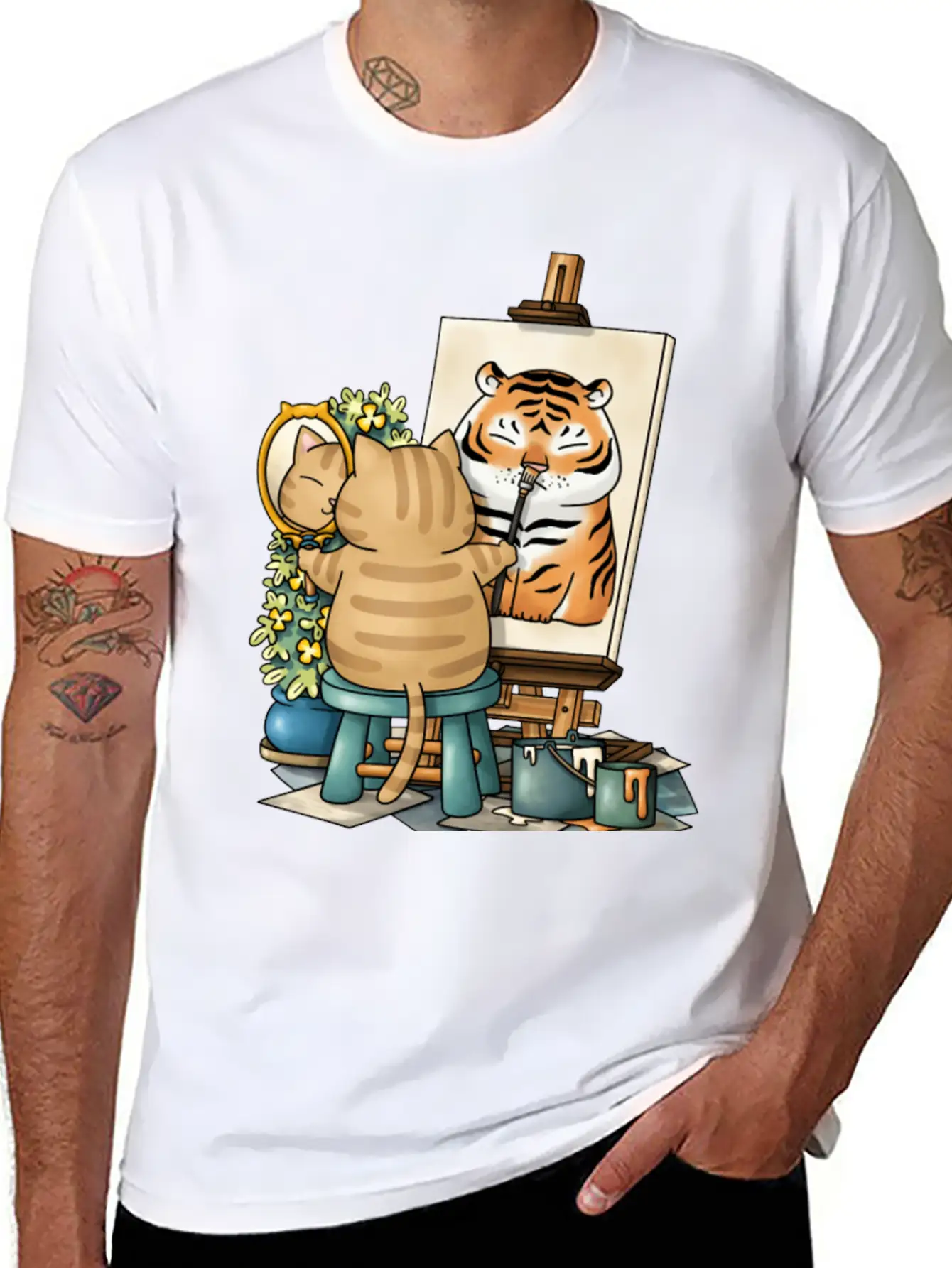 Cat Confidence Self Portrait Stylish Everyday T-Shirt – Unisex Basic Cotton Tee