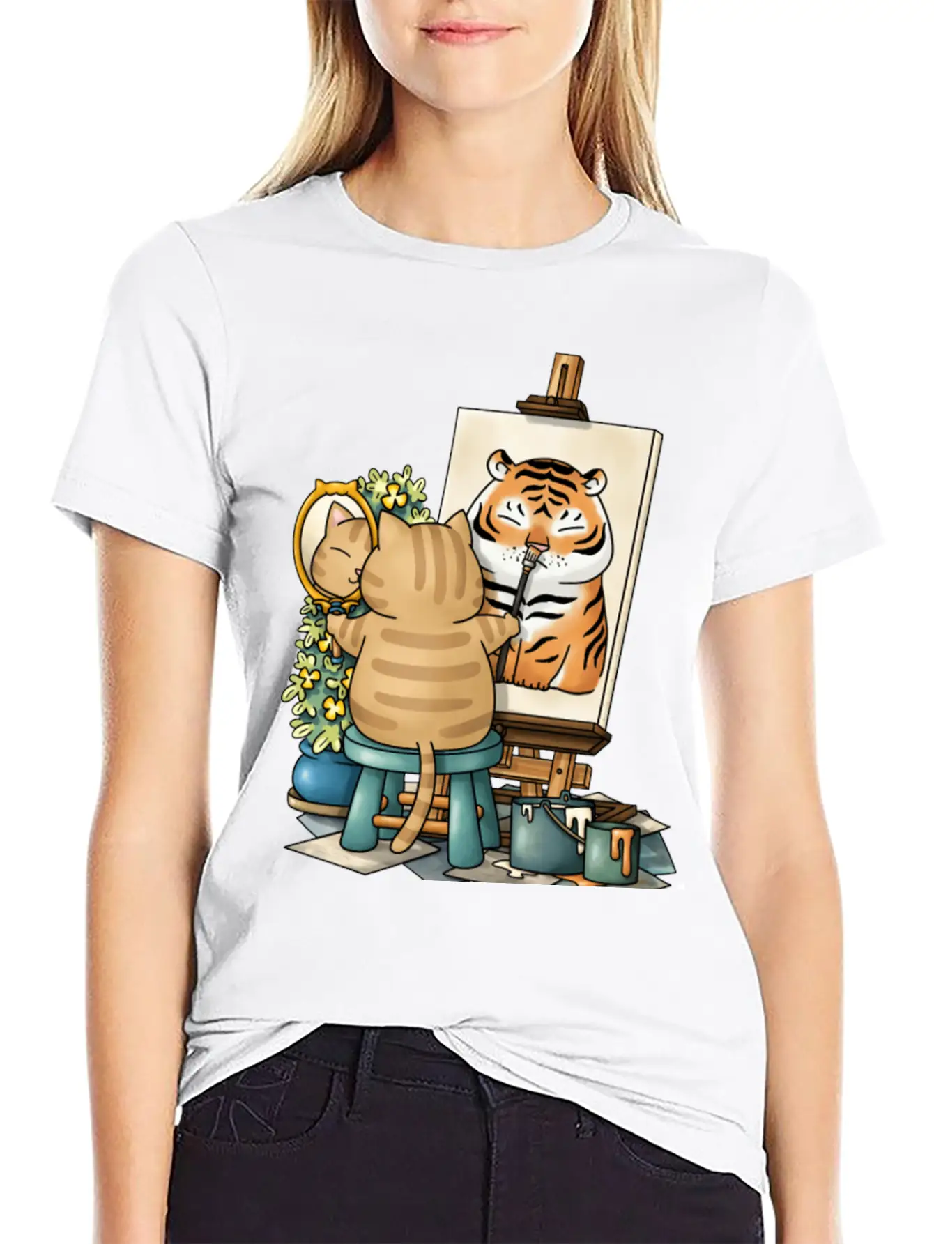 Cat Confidence Self Portrait Stylish Everyday T-Shirt – Unisex Basic Cotton Tee