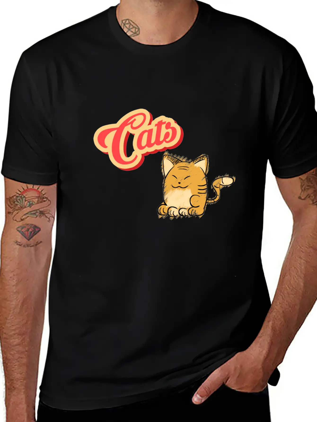 Cat | Cute Cat Lettering Stylish Everyday T-Shirt – Unisex Basic Cotton Tee