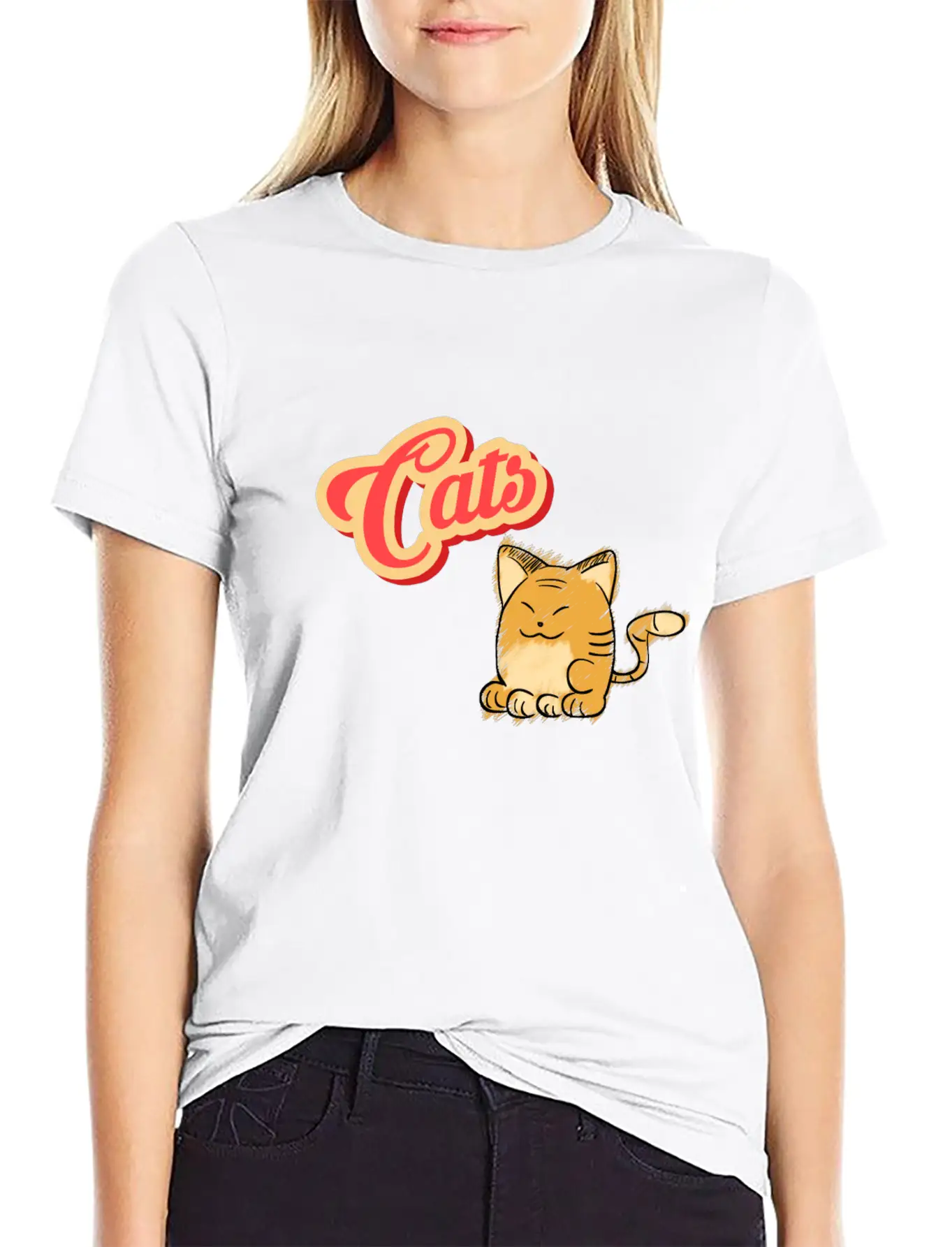 Cat | Cute Cat Lettering Stylish Everyday T-Shirt – Unisex Basic Cotton Tee
