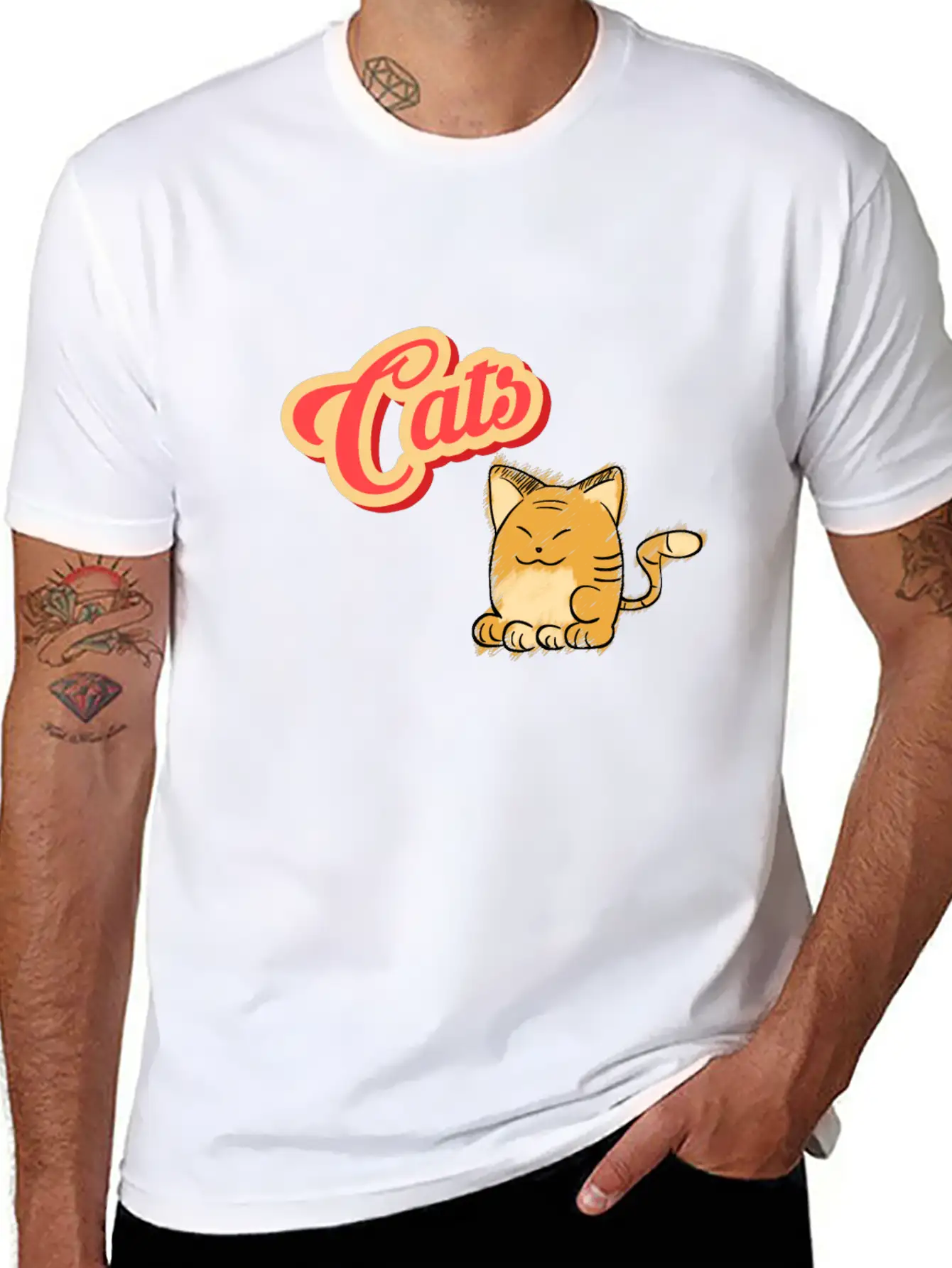 Cat | Cute Cat Lettering Stylish Everyday T-Shirt – Unisex Basic Cotton Tee
