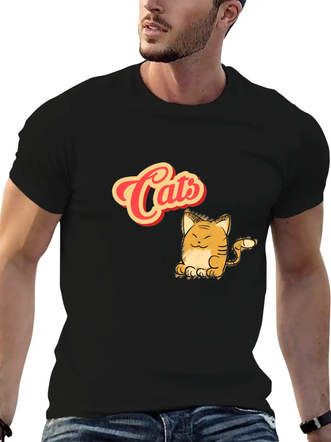 Cat | Cute Cat Lettering Stylish Everyday T-Shirt – Unisex Basic Cotton Tee