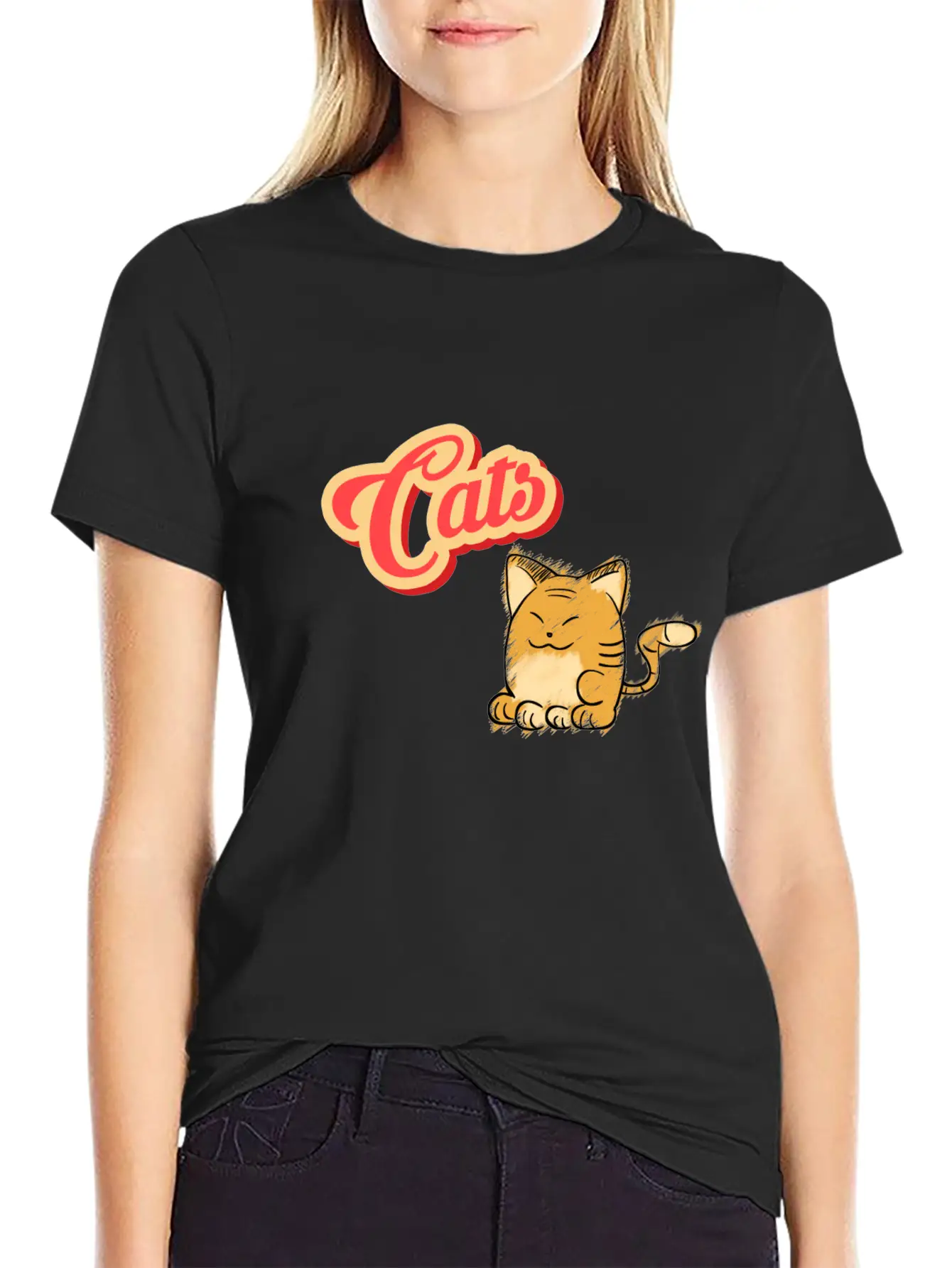 Cat | Cute Cat Lettering Stylish Everyday T-Shirt – Unisex Basic Cotton Tee