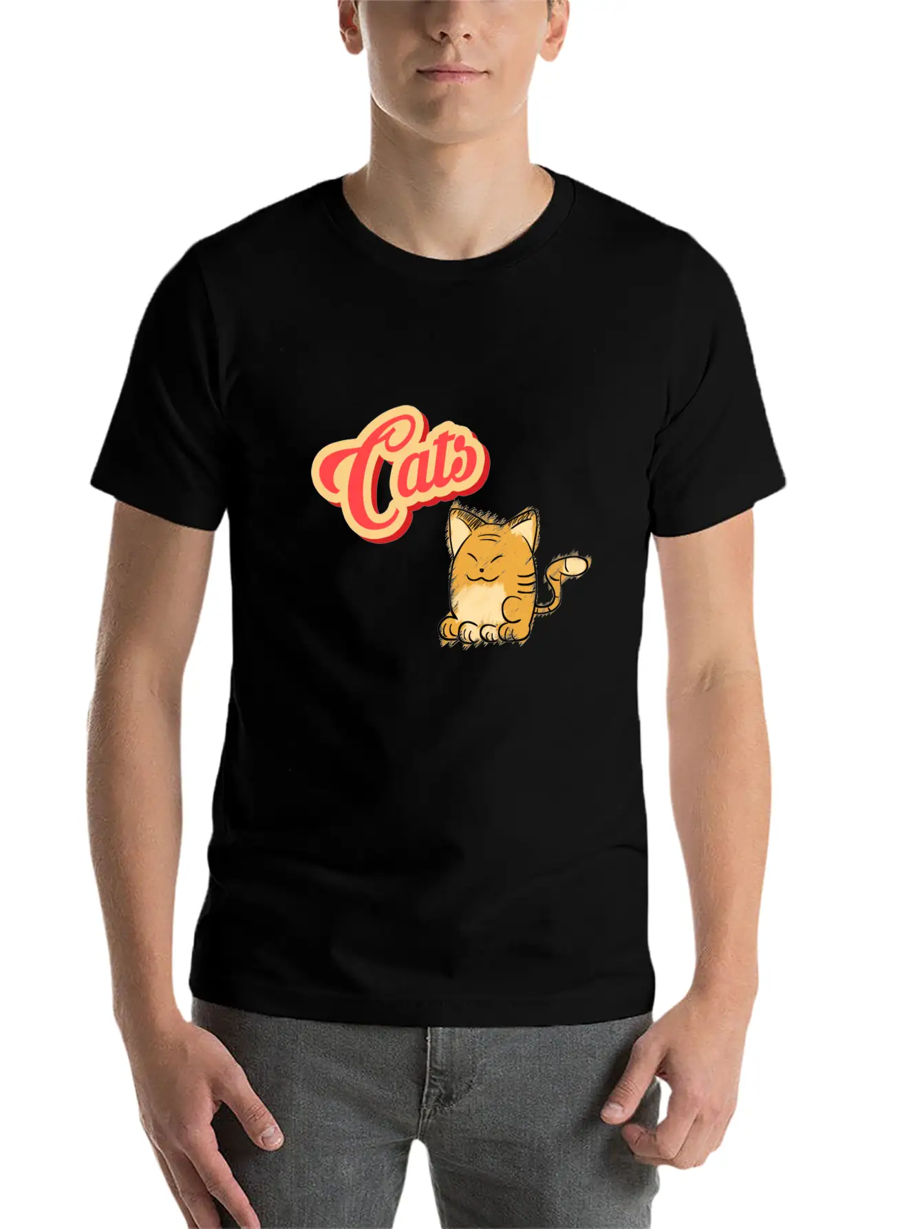 Cat | Cute Cat Lettering Stylish Everyday T-Shirt – Unisex Basic Cotton Tee