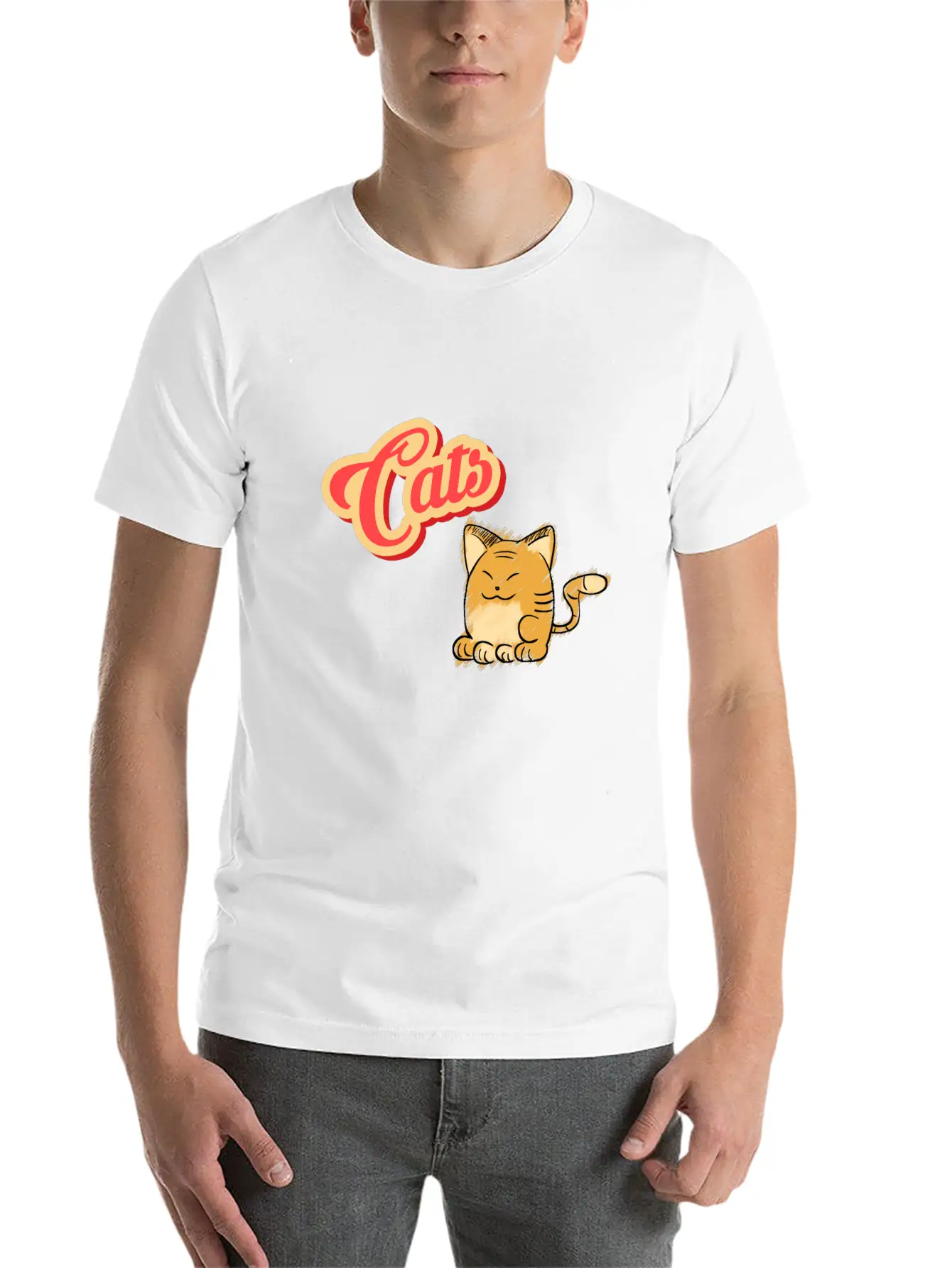 Cat | Cute Cat Lettering Stylish Everyday T-Shirt – Unisex Basic Cotton Tee