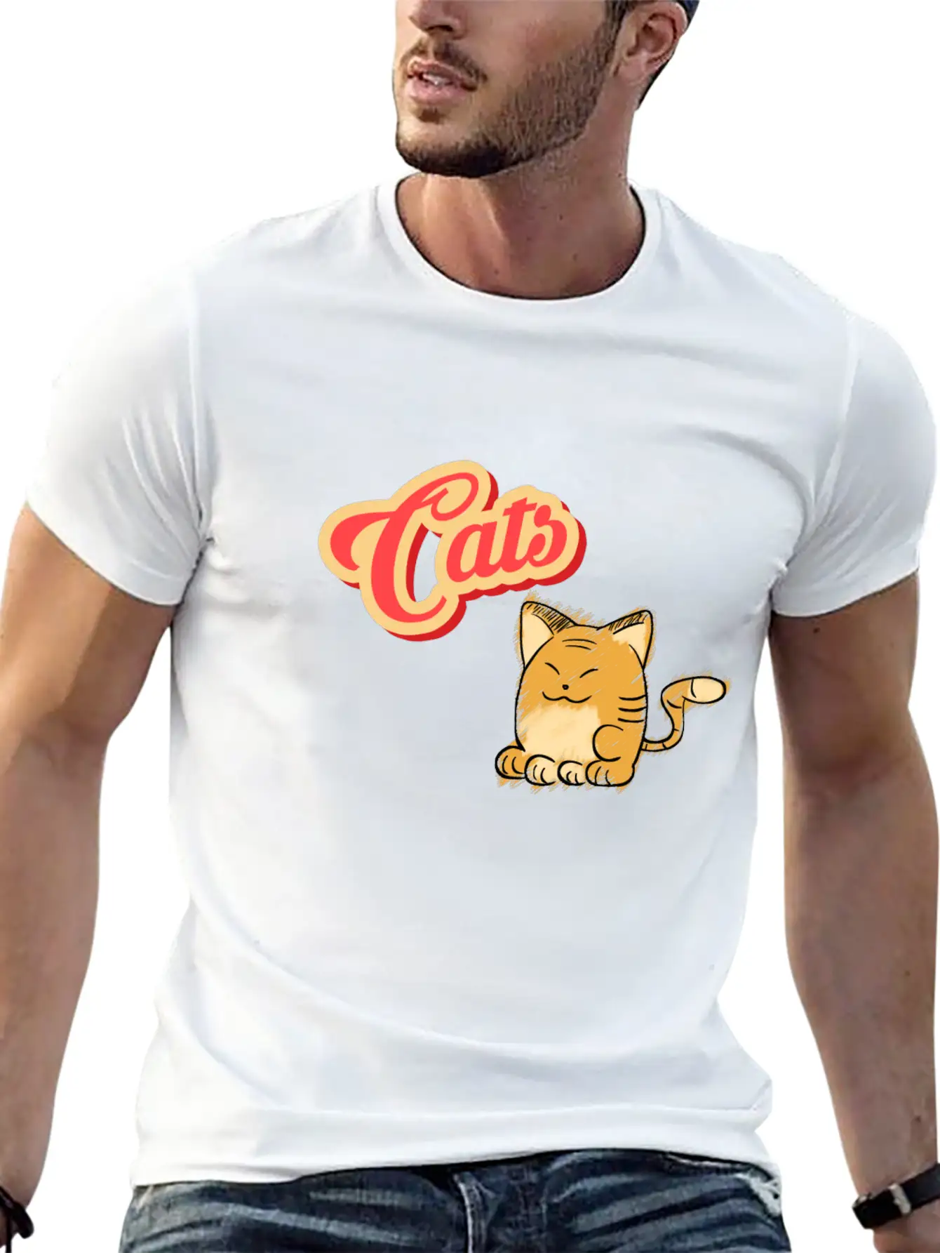Cat | Cute Cat Lettering Stylish Everyday T-Shirt – Unisex Basic Cotton Tee