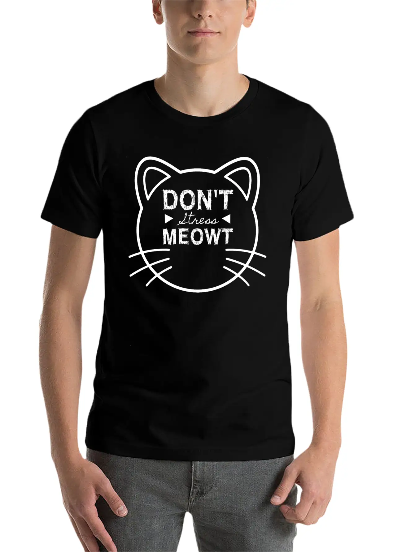 Cat Don't Stress Meowt Design Stylish Everyday T-Shirt – Unisex Basic Cotton Tee