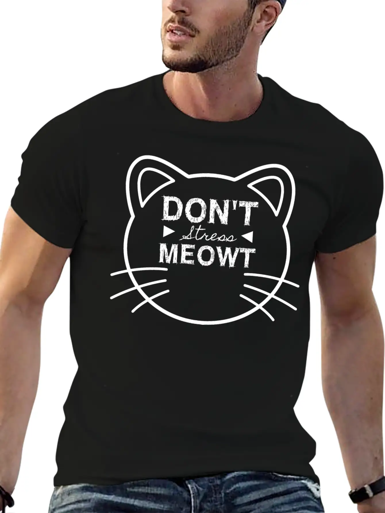 Cat Don't Stress Meowt Design Stylish Everyday T-Shirt – Unisex Basic Cotton Tee