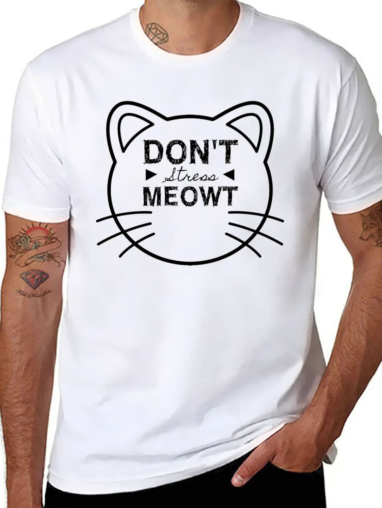 Cat Don't Stress Meowt Design Stylish Everyday T-Shirt – Unisex Basic Cotton Tee