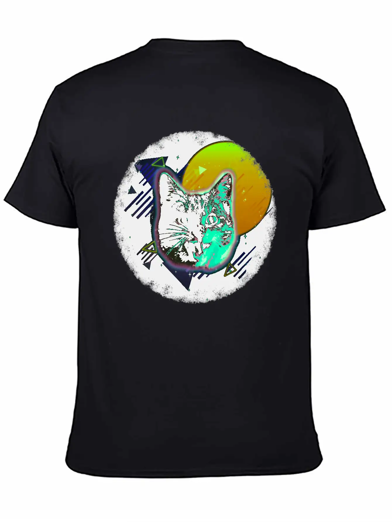 Cat Face Shirt Trippy Neon Rave 80s Disco Retro Kitten Tee Unisex Short Sleeve Soft Cotton T-Shirt – Casual Everyday Wear