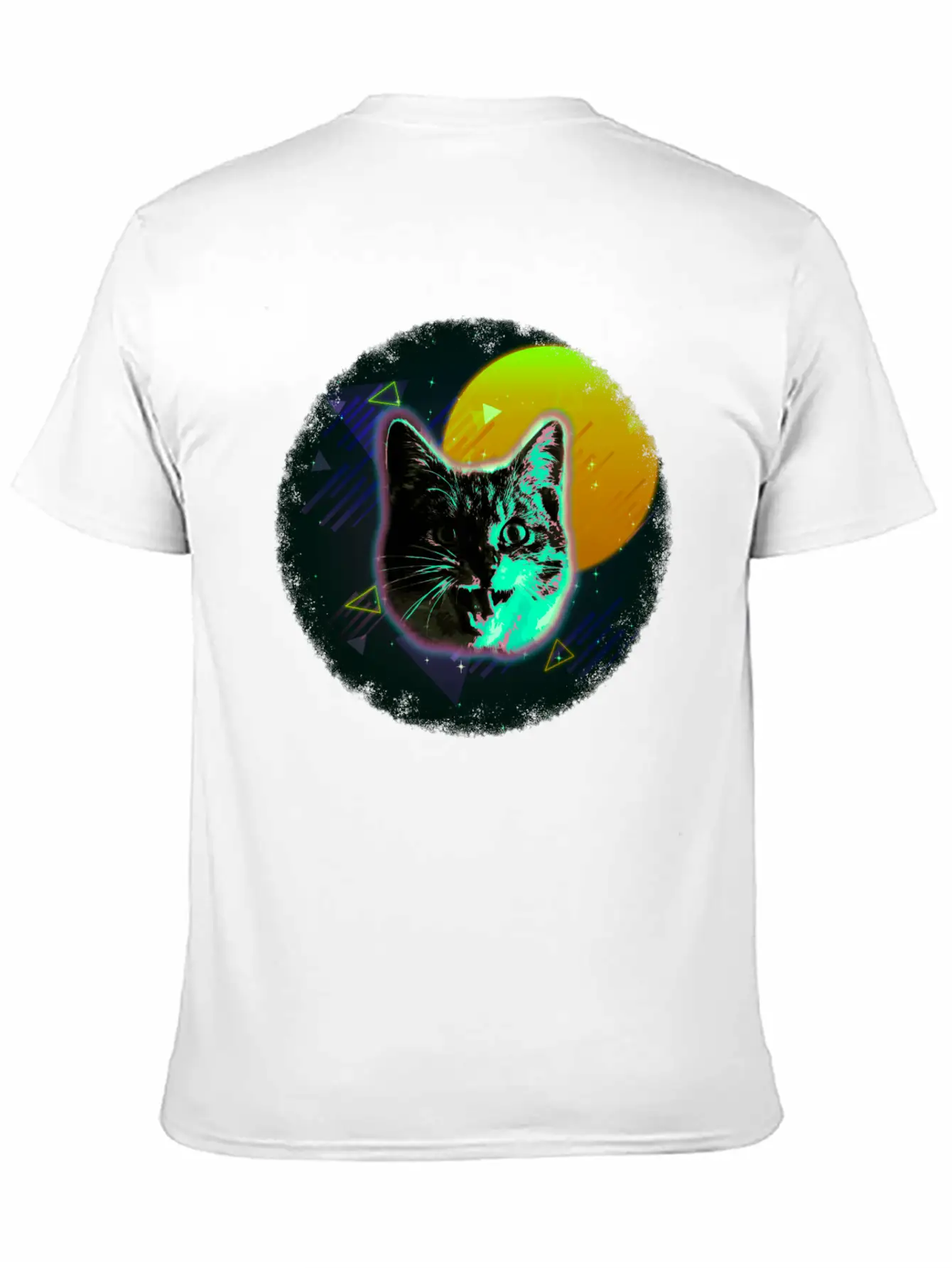 Cat Face Shirt Trippy Neon Rave 80s Disco Retro Kitten Tee Unisex Short Sleeve Soft Cotton T-Shirt – Casual Everyday Wear