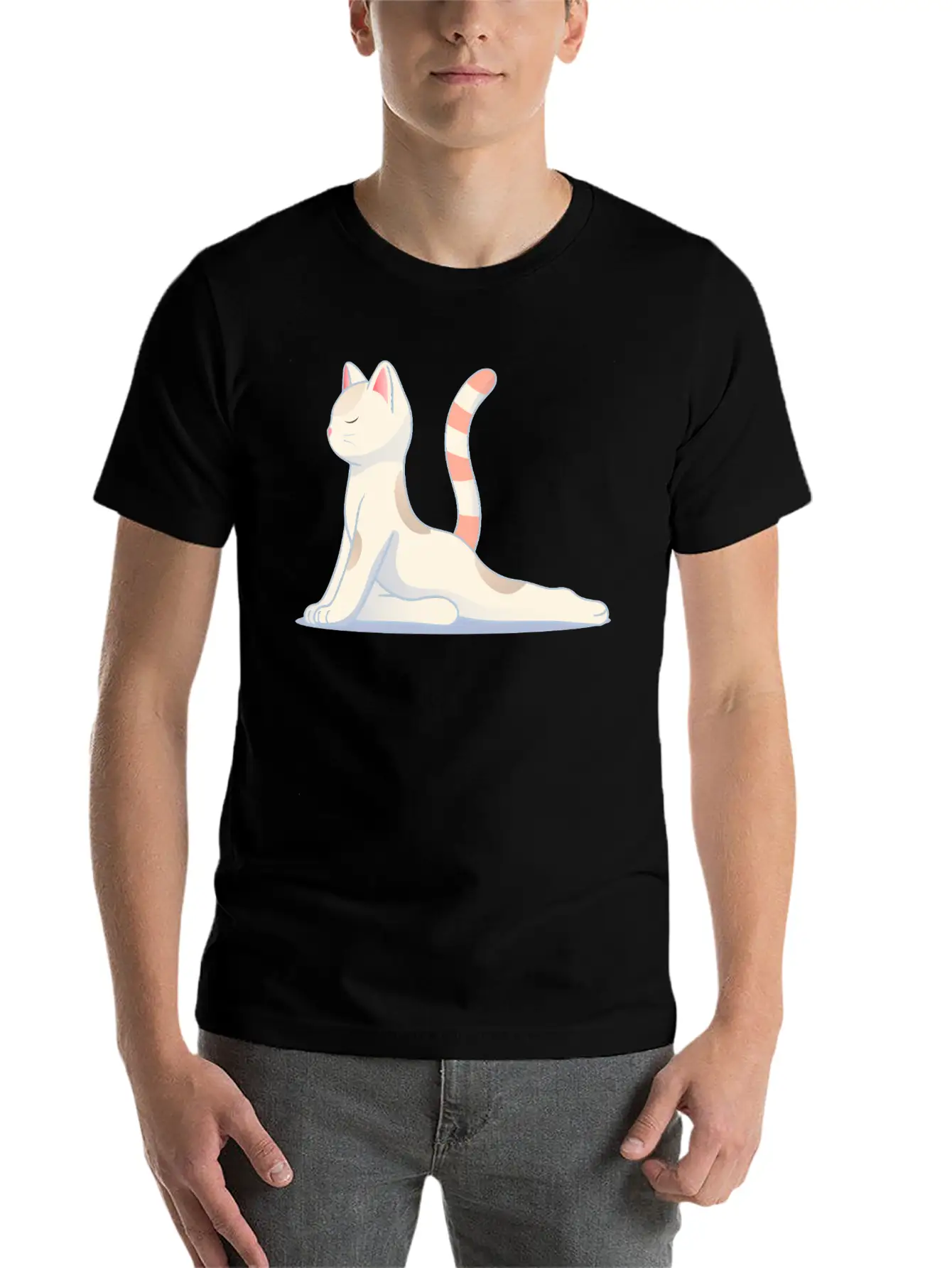 Cat In Meditative Yoga Pose Essential Unisex Summer Tee – Soft Cotton Casual Fit