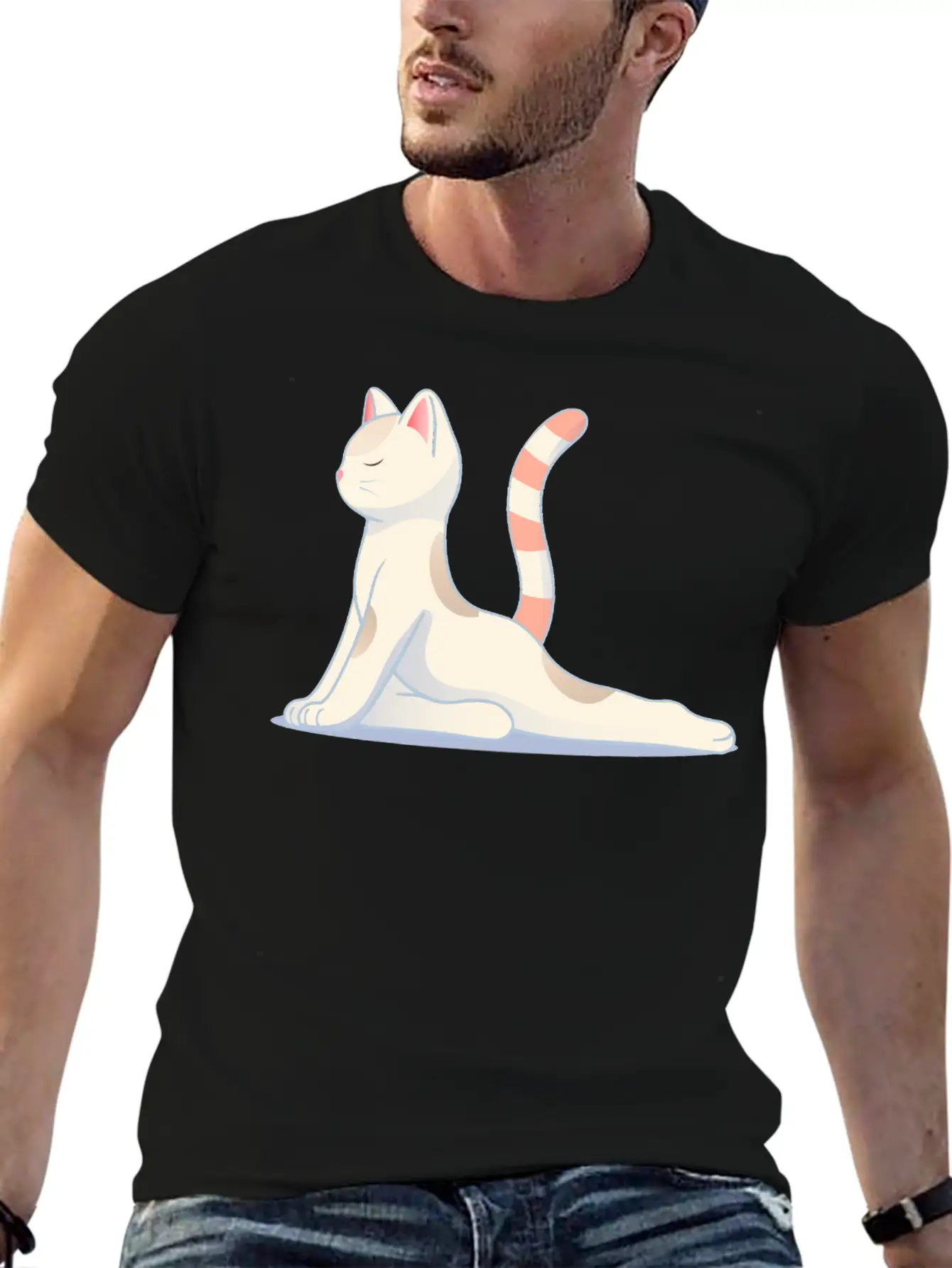 Cat In Meditative Yoga Pose Essential Unisex Summer Tee – Soft Cotton Casual Fit