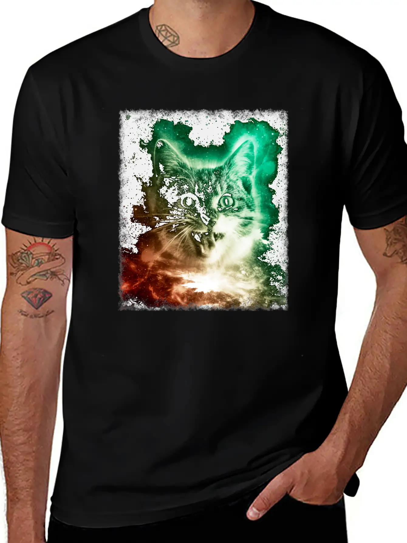 Cat In Space Shirt Trippy Galaxy Cosmic Retro Kitten T Shirt Stylish Everyday T-Shirt – Unisex Basic Cotton Tee