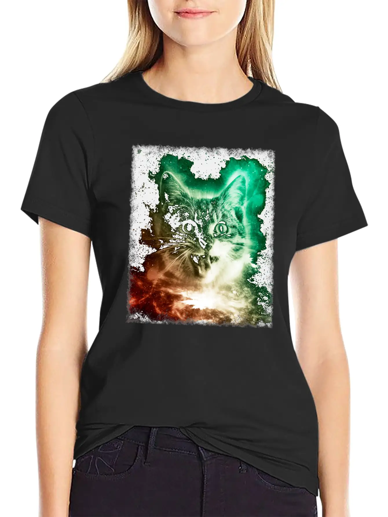 Cat In Space Shirt Trippy Galaxy Cosmic Retro Kitten T Shirt Stylish Everyday T-Shirt – Unisex Basic Cotton Tee