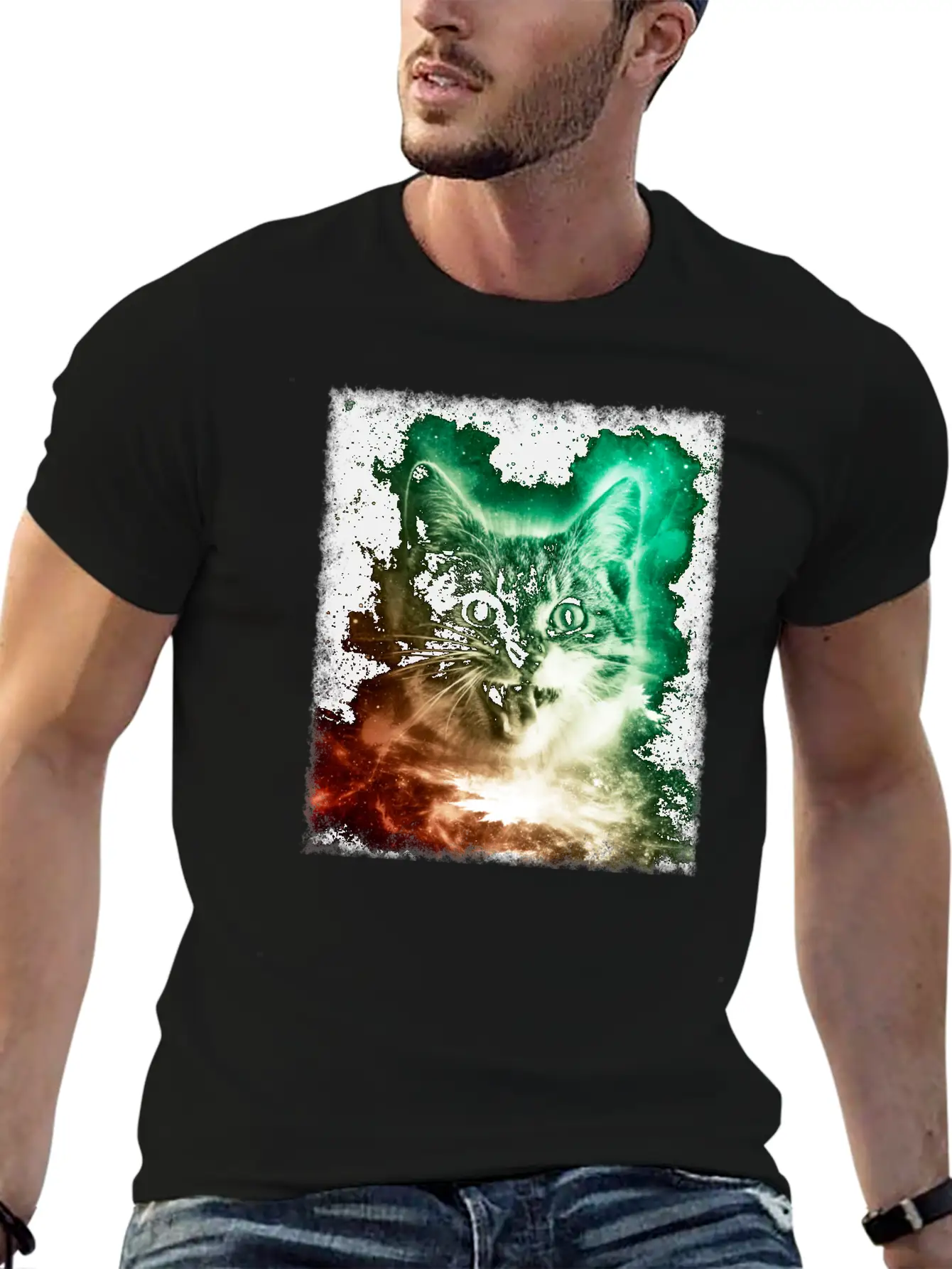 Cat In Space Shirt Trippy Galaxy Cosmic Retro Kitten T Shirt Stylish Everyday T-Shirt – Unisex Basic Cotton Tee