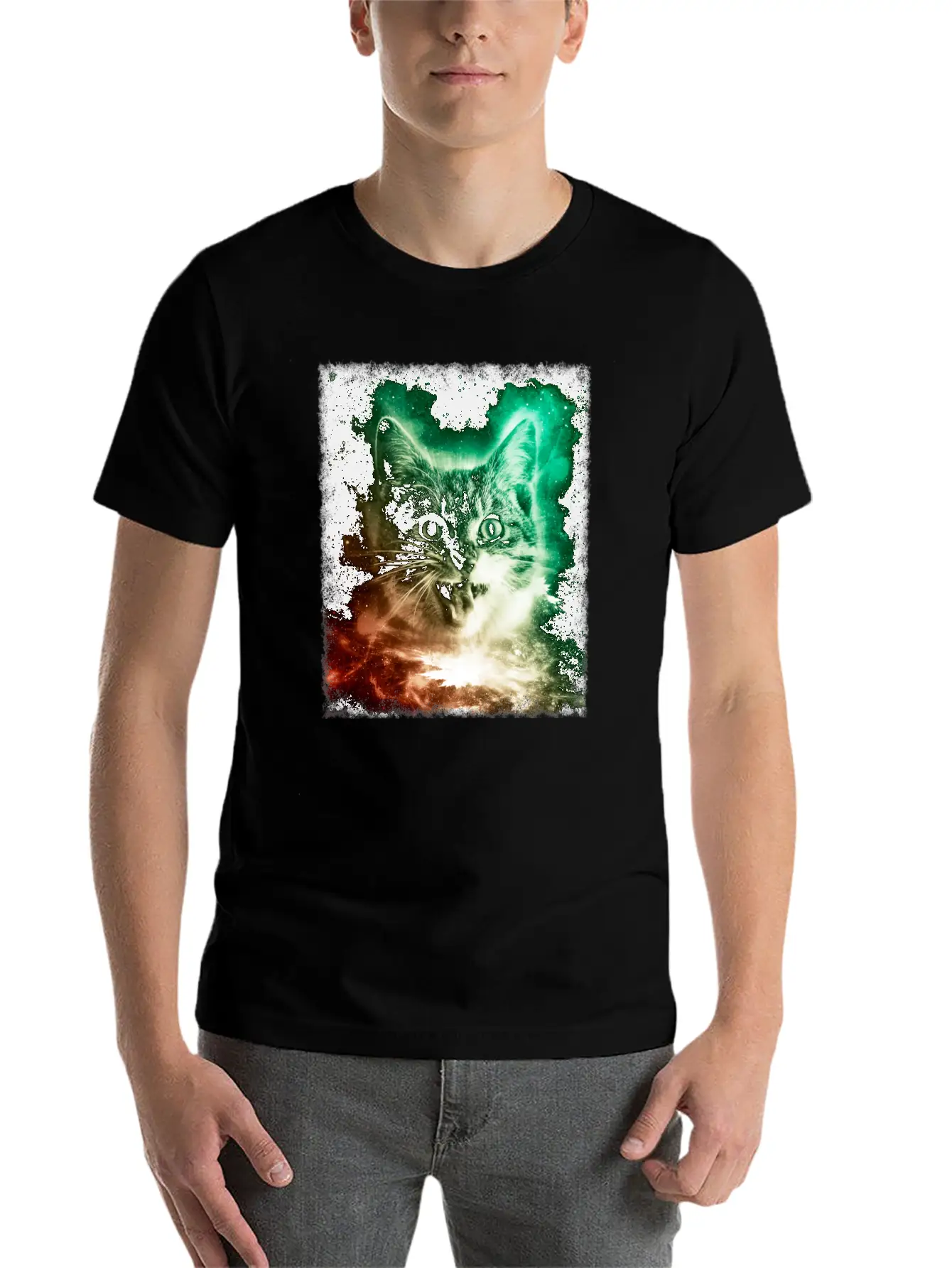 Cat In Space Shirt Trippy Galaxy Cosmic Retro Kitten T Shirt Stylish Everyday T-Shirt – Unisex Basic Cotton Tee