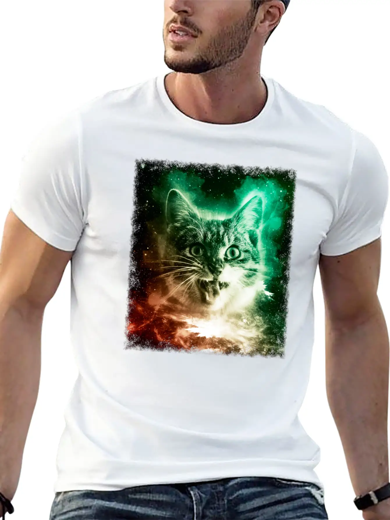 Cat In Space Shirt Trippy Galaxy Cosmic Retro Kitten T Shirt Stylish Everyday T-Shirt – Unisex Basic Cotton Tee