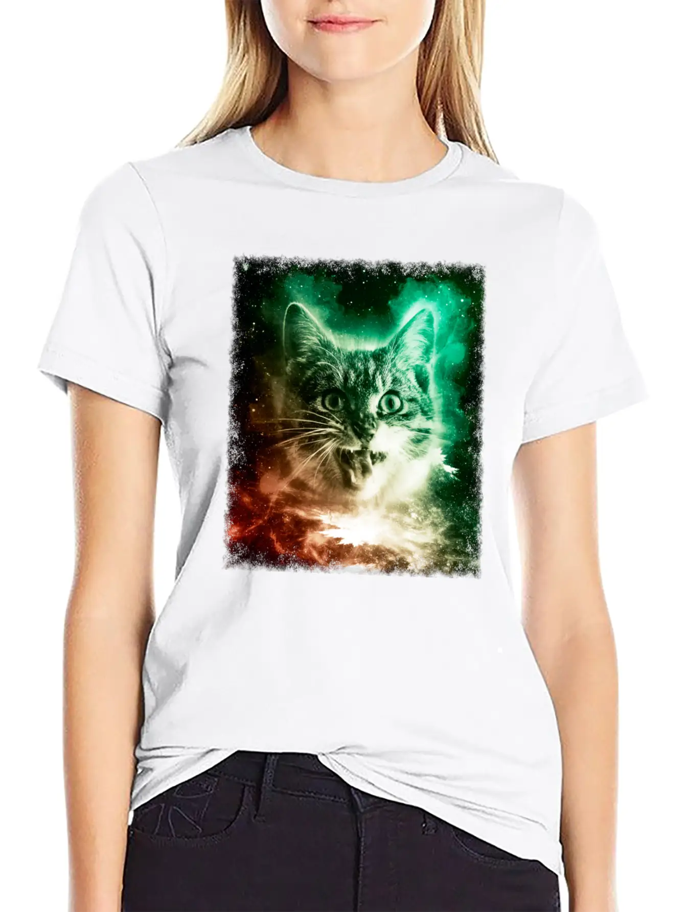 Cat In Space Shirt Trippy Galaxy Cosmic Retro Kitten T Shirt Stylish Everyday T-Shirt – Unisex Basic Cotton Tee