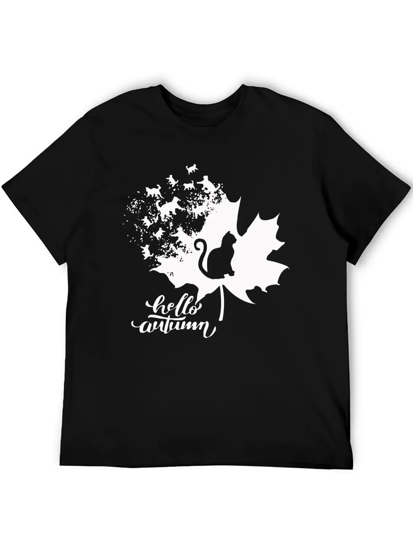 Cat Leaf Fall Hello Autumn Stylish Everyday T-Shirt – Unisex Basic Cotton Tee