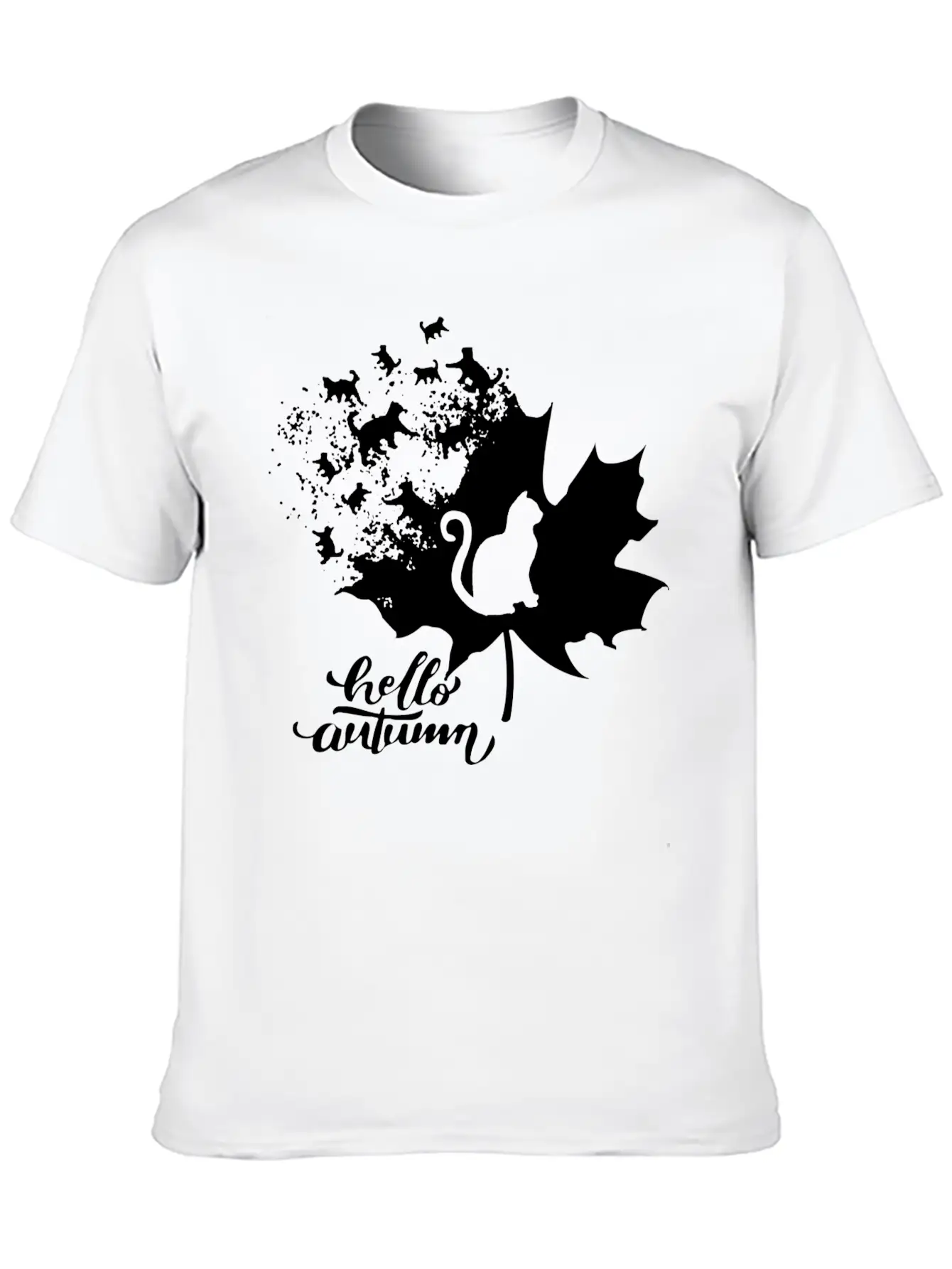 Cat Leaf Fall Hello Autumn Stylish Everyday T-Shirt – Unisex Basic Cotton Tee