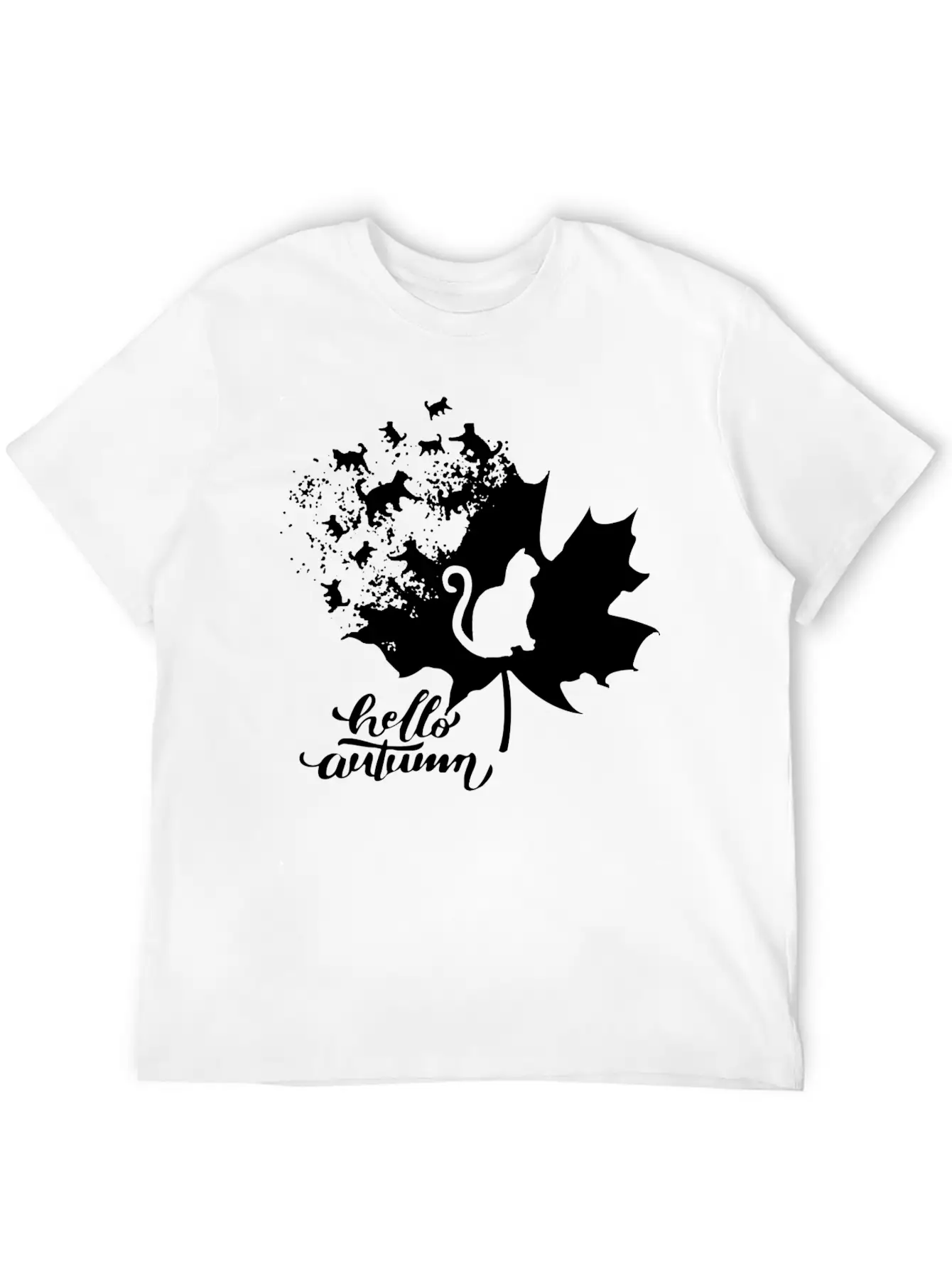 Cat Leaf Fall Hello Autumn Stylish Everyday T-Shirt – Unisex Basic Cotton Tee