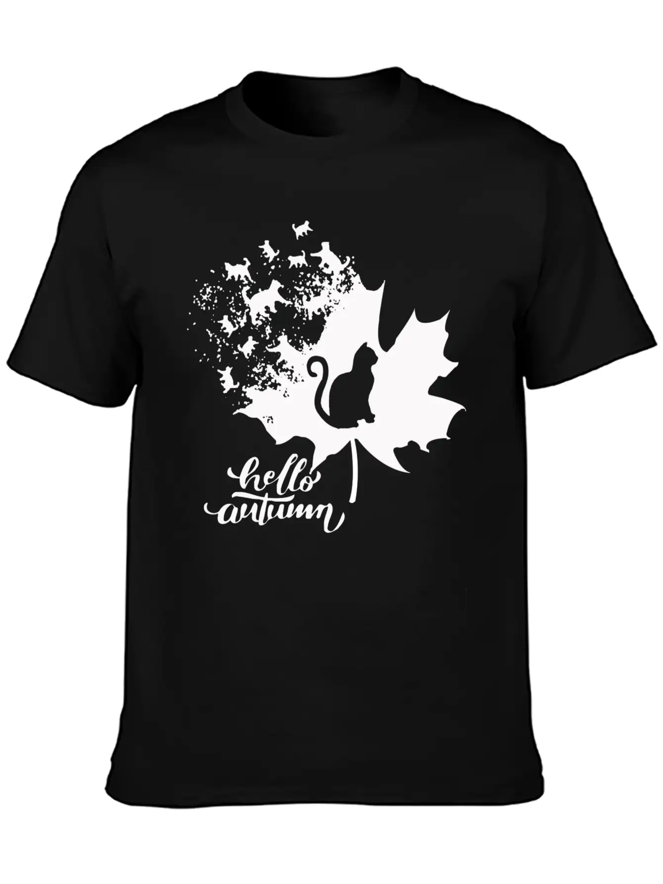 Cat Leaf Fall Hello Autumn Stylish Everyday T-Shirt – Unisex Basic Cotton Tee