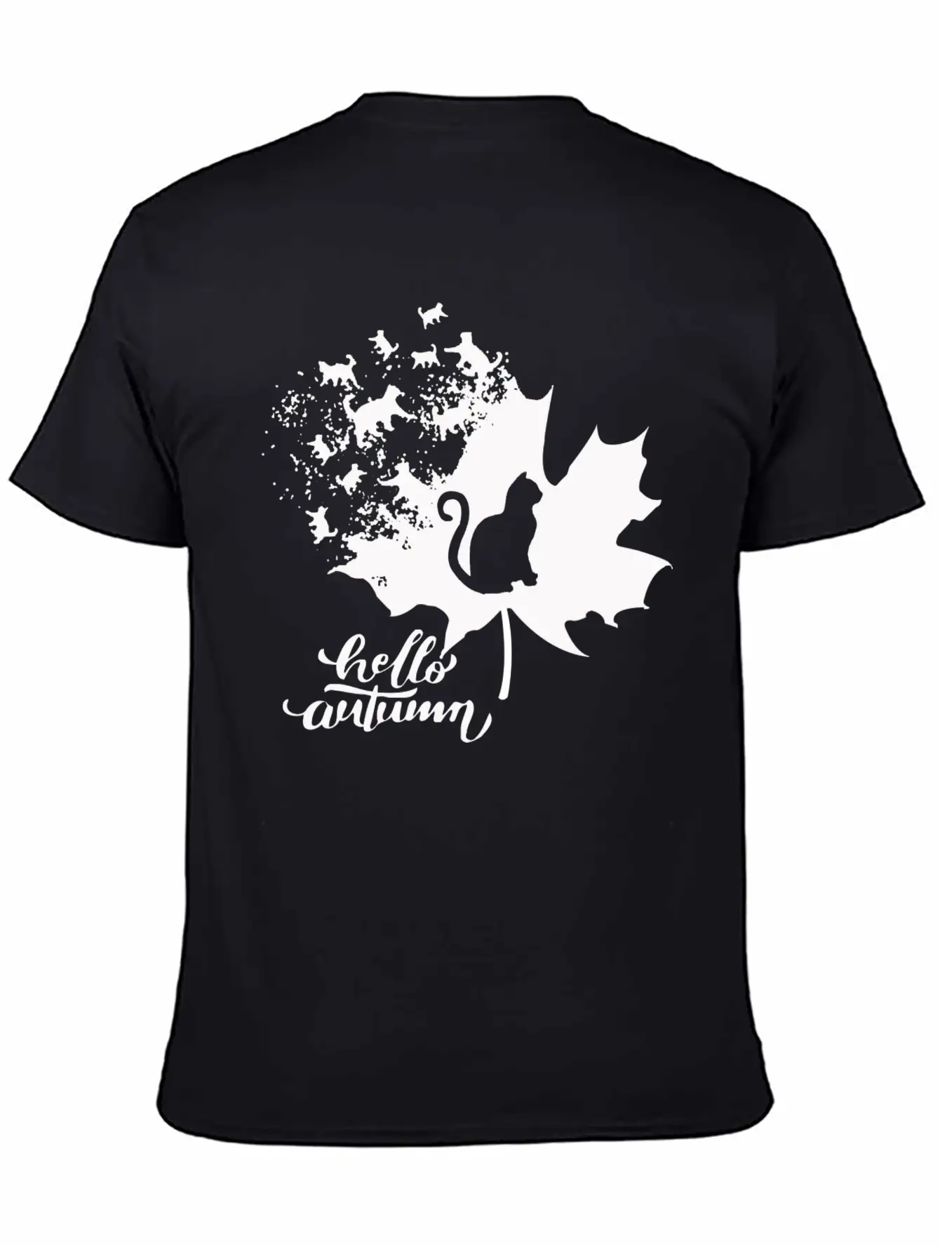 Cat Leaf Fall Hello Autumn Stylish Everyday T-Shirt – Unisex Basic Cotton Tee