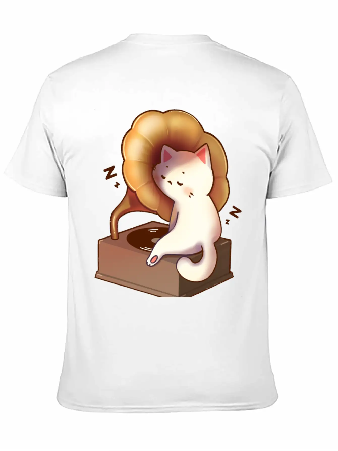 Cat Napping In Record Player Stylish Everyday T-Shirt – Unisex Basic Cotton Tee