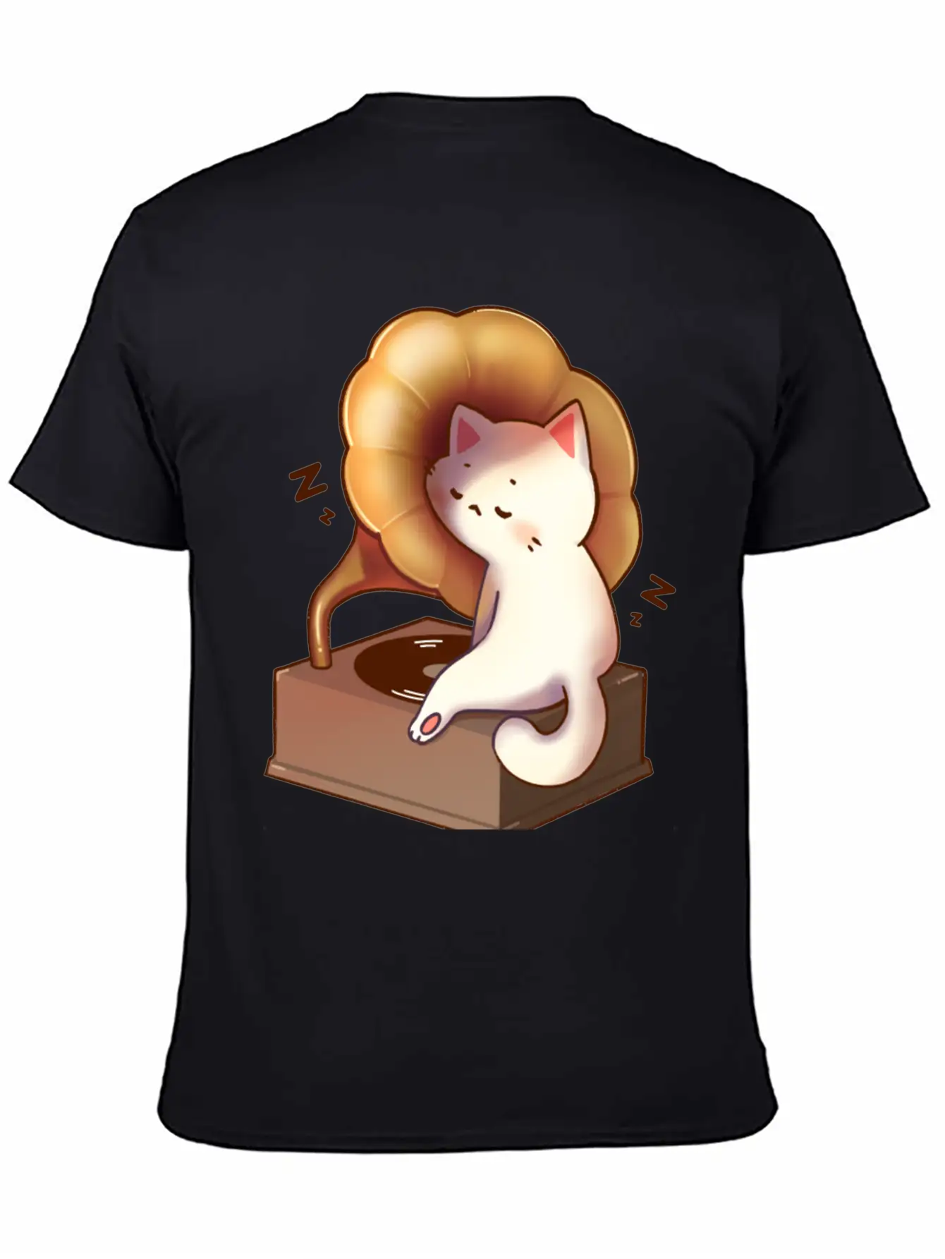 Cat Napping In Record Player Stylish Everyday T-Shirt – Unisex Basic Cotton Tee