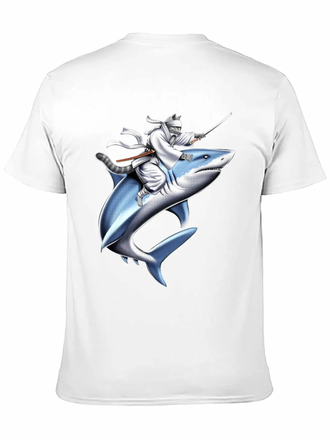 Cat Ninja Riding Shark Essential Unisex Summer Tee – Soft Cotton Casual Fit