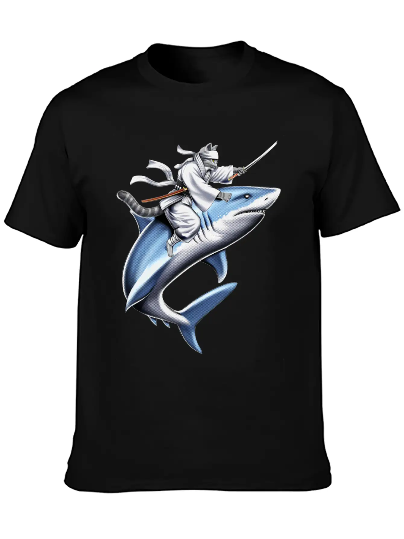 Cat Ninja Riding Shark Essential Unisex Summer Tee – Soft Cotton Casual Fit