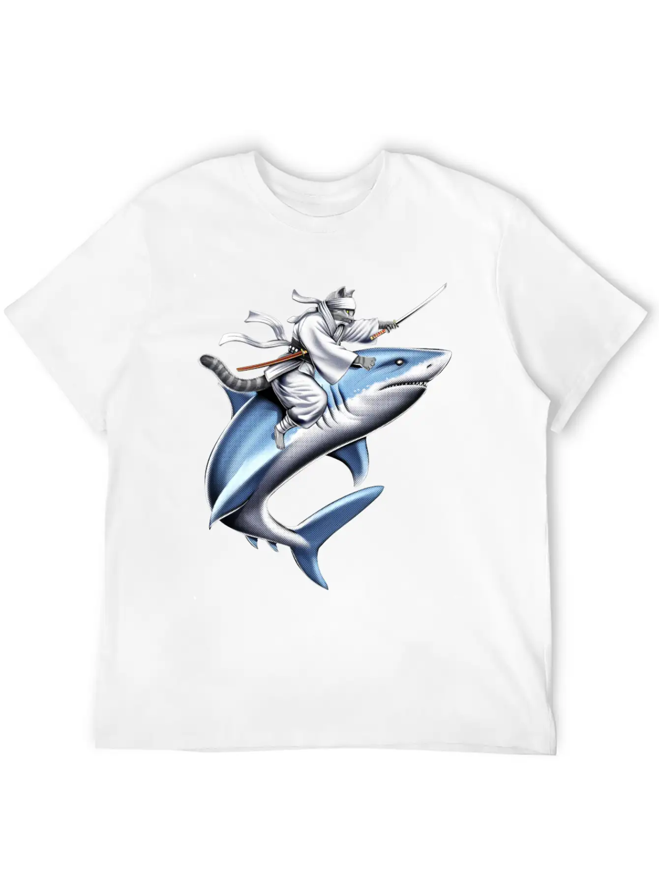 Cat Ninja Riding Shark Essential Unisex Summer Tee – Soft Cotton Casual Fit