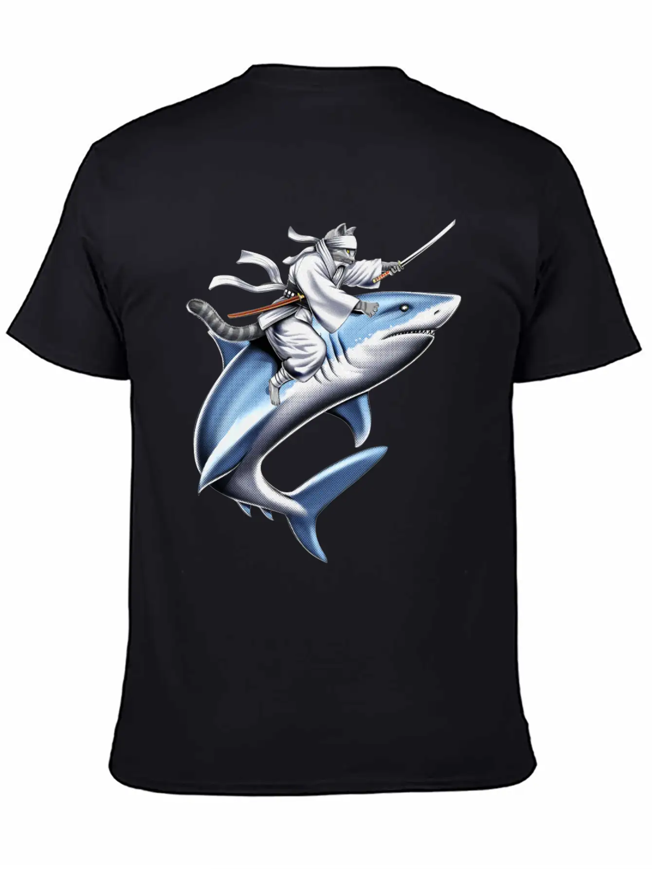 Cat Ninja Riding Shark Essential Unisex Summer Tee – Soft Cotton Casual Fit