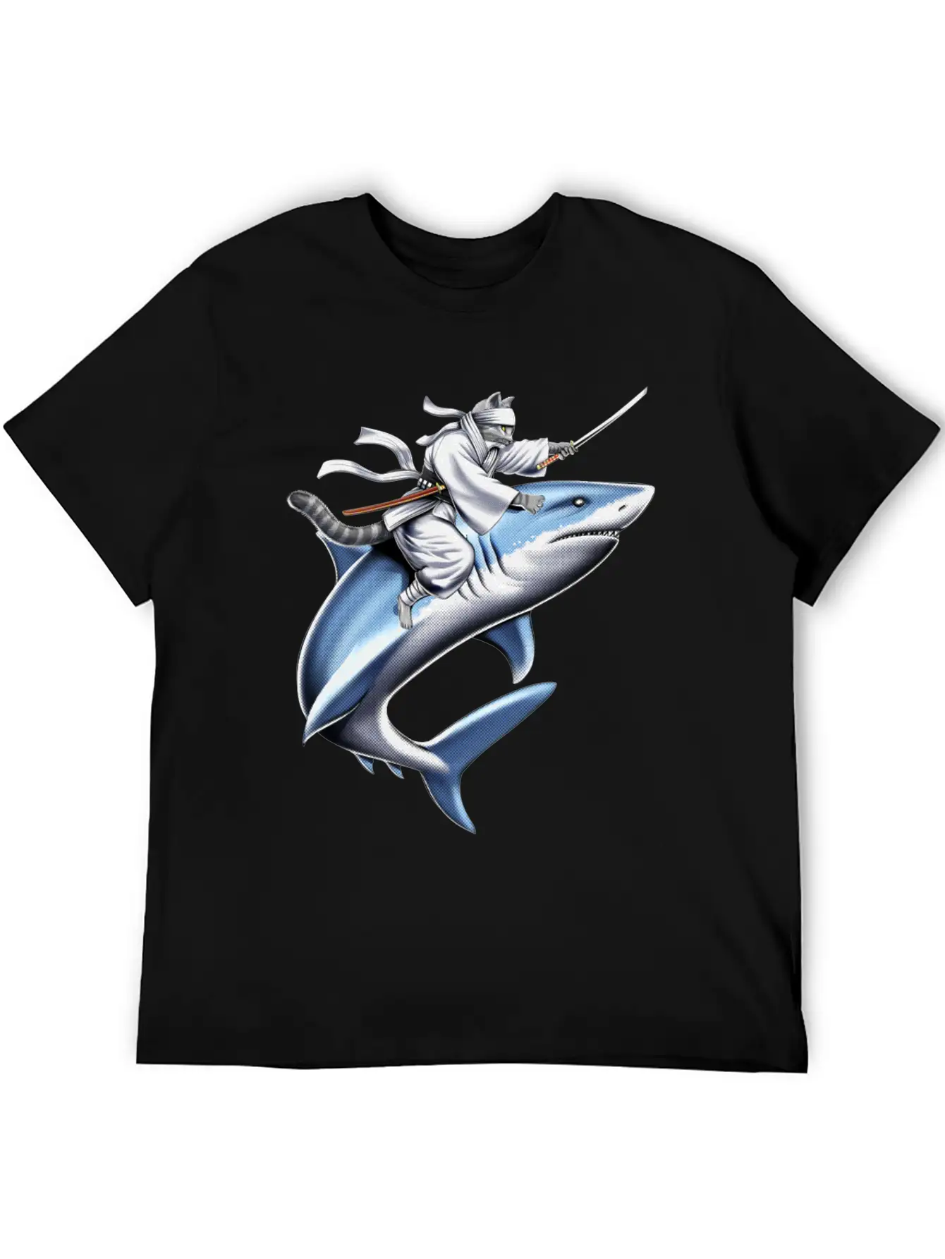 Cat Ninja Riding Shark Essential Unisex Summer Tee – Soft Cotton Casual Fit