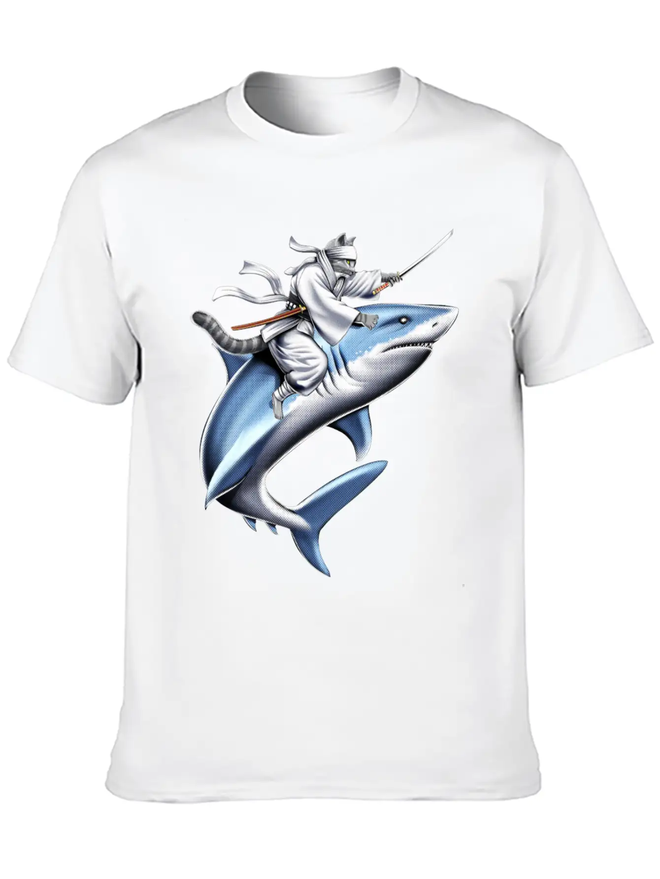 Cat Ninja Riding Shark Essential Unisex Summer Tee – Soft Cotton Casual Fit