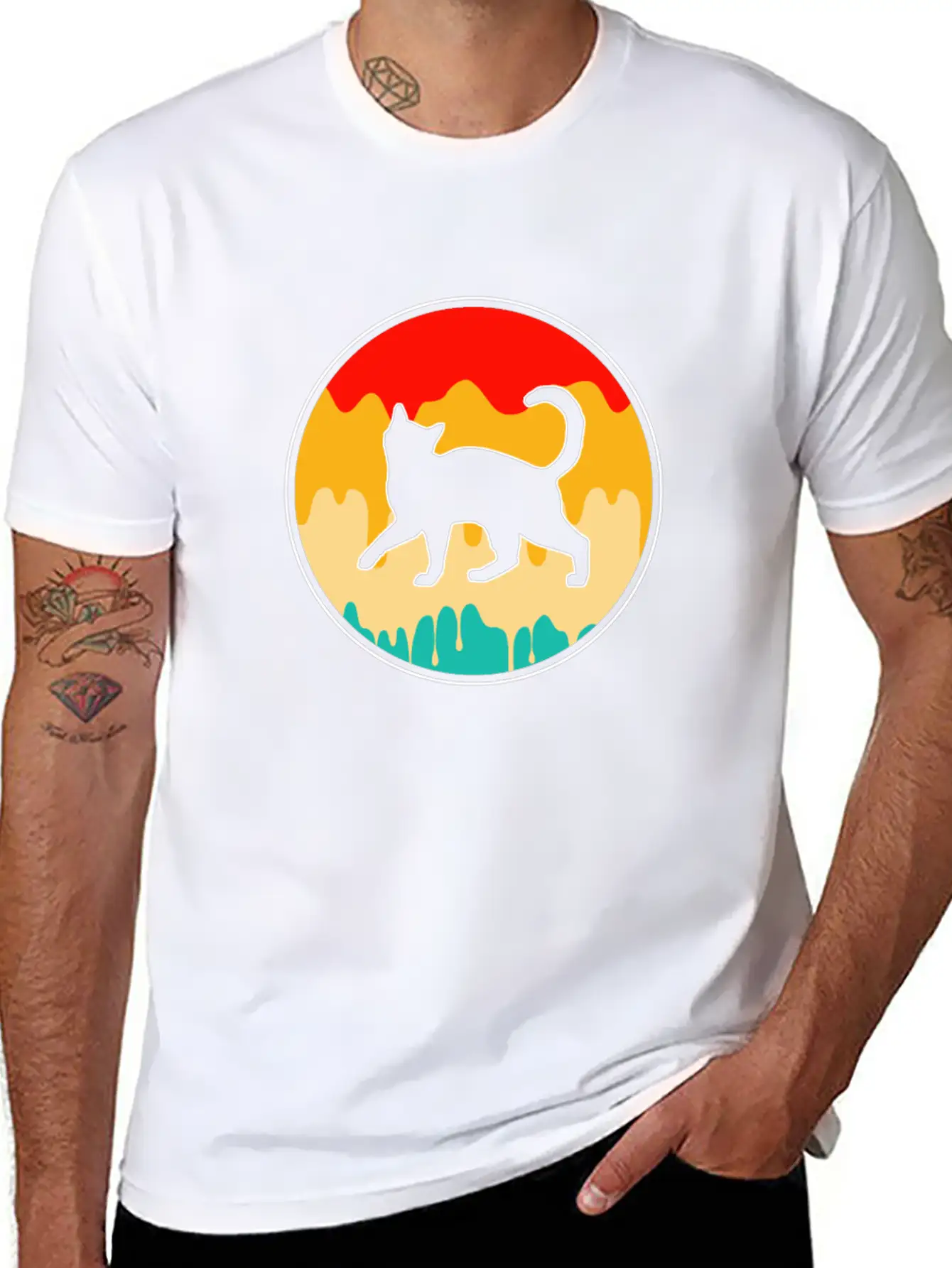Cat Retro Unisex Short Sleeve Soft Cotton T-Shirt – Casual Everyday Wear