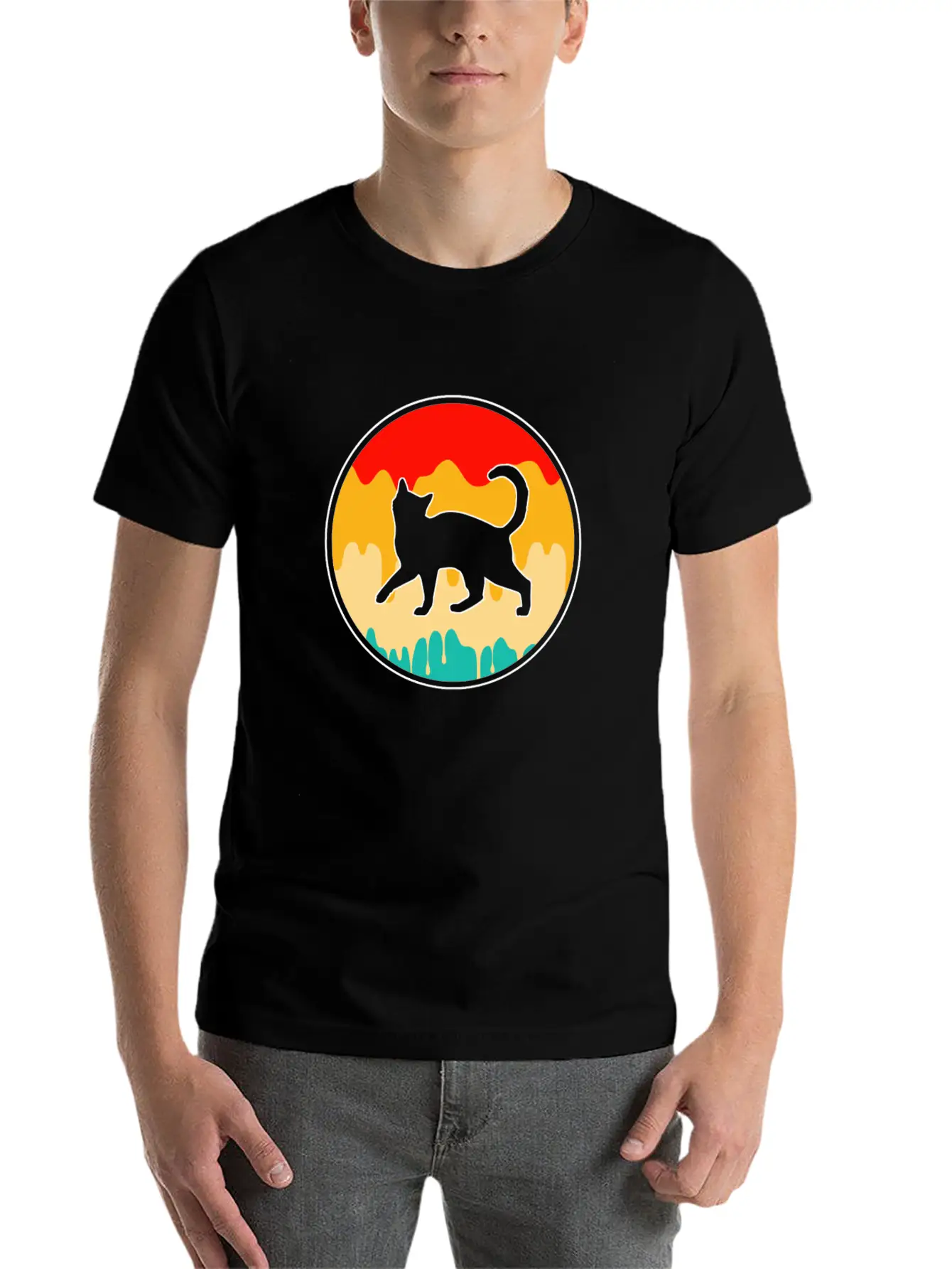 Cat Retro Unisex Short Sleeve Soft Cotton T-Shirt – Casual Everyday Wear