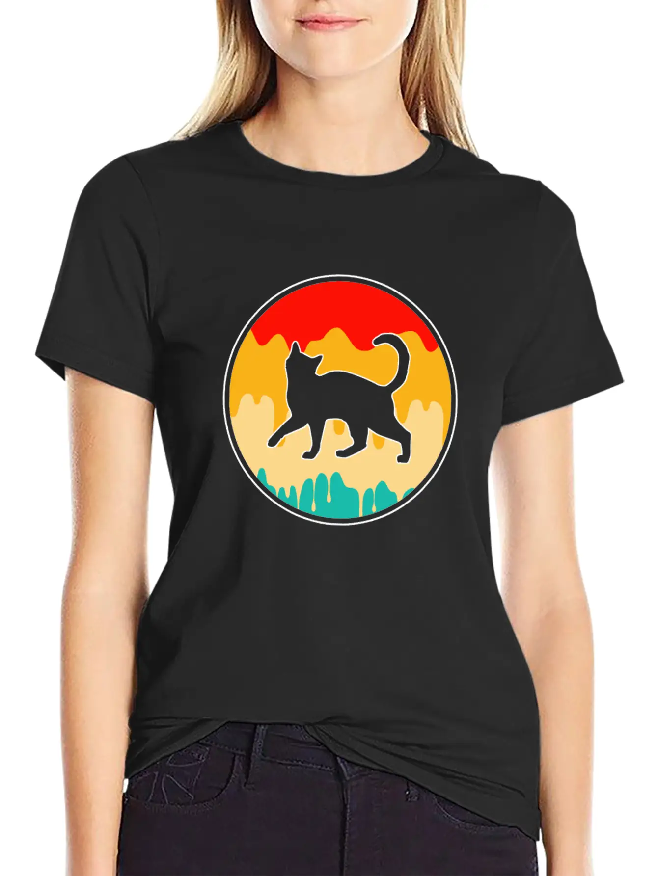 Cat Retro Unisex Short Sleeve Soft Cotton T-Shirt – Casual Everyday Wear