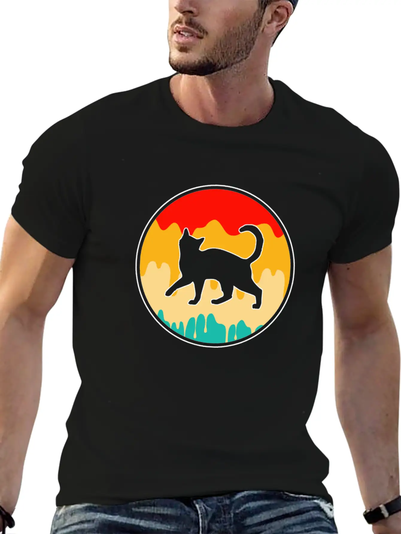 Cat Retro Unisex Short Sleeve Soft Cotton T-Shirt – Casual Everyday Wear