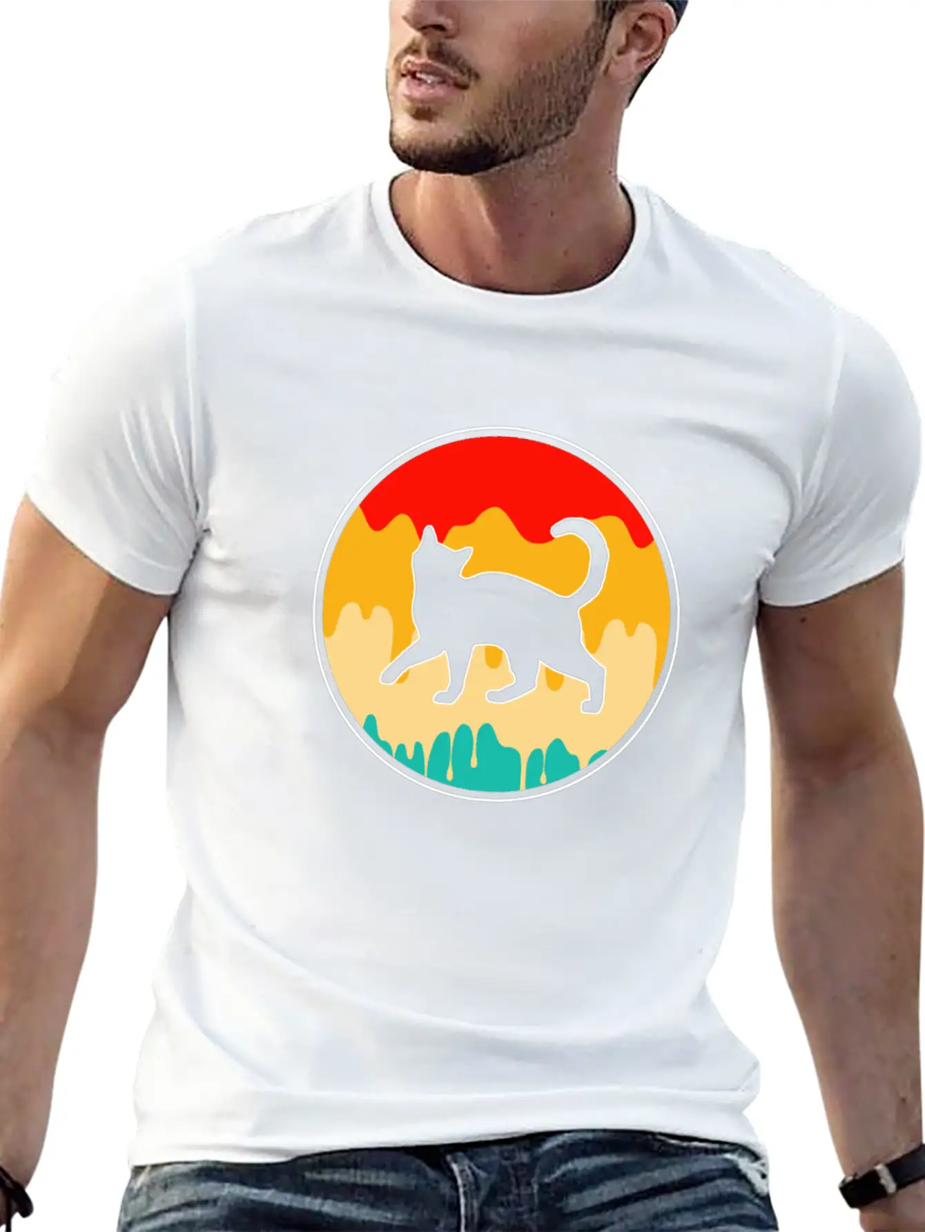 Cat Retro Unisex Short Sleeve Soft Cotton T-Shirt – Casual Everyday Wear
