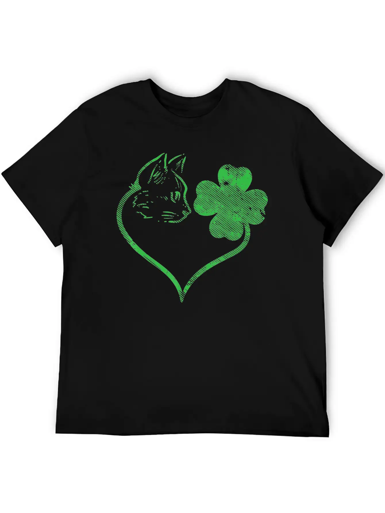 Cat Silhouette Shamrock St Patricks Day Stylish Everyday T-Shirt – Unisex Basic Cotton Tee