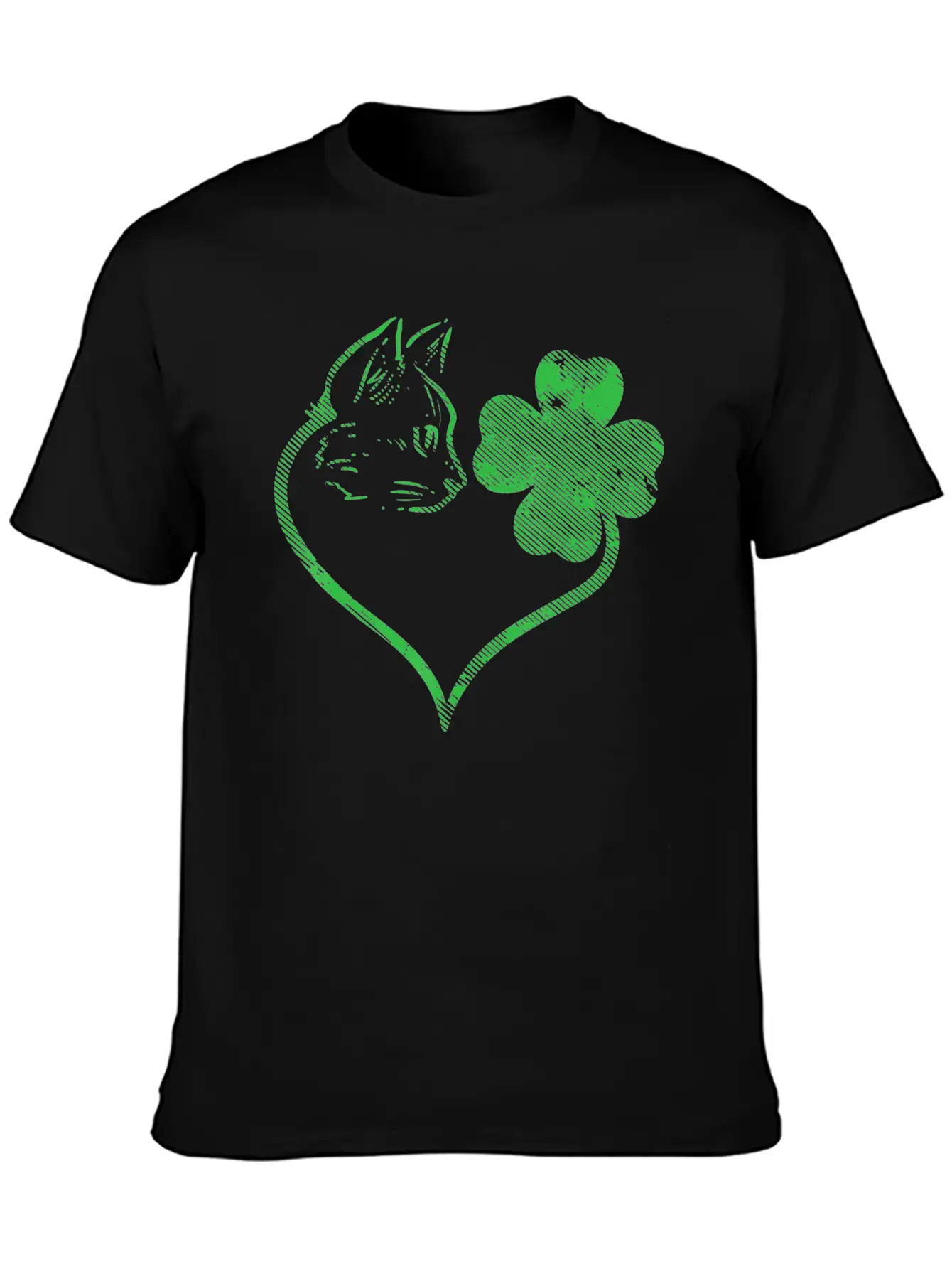 Cat Silhouette Shamrock St Patricks Day Stylish Everyday T-Shirt – Unisex Basic Cotton Tee
