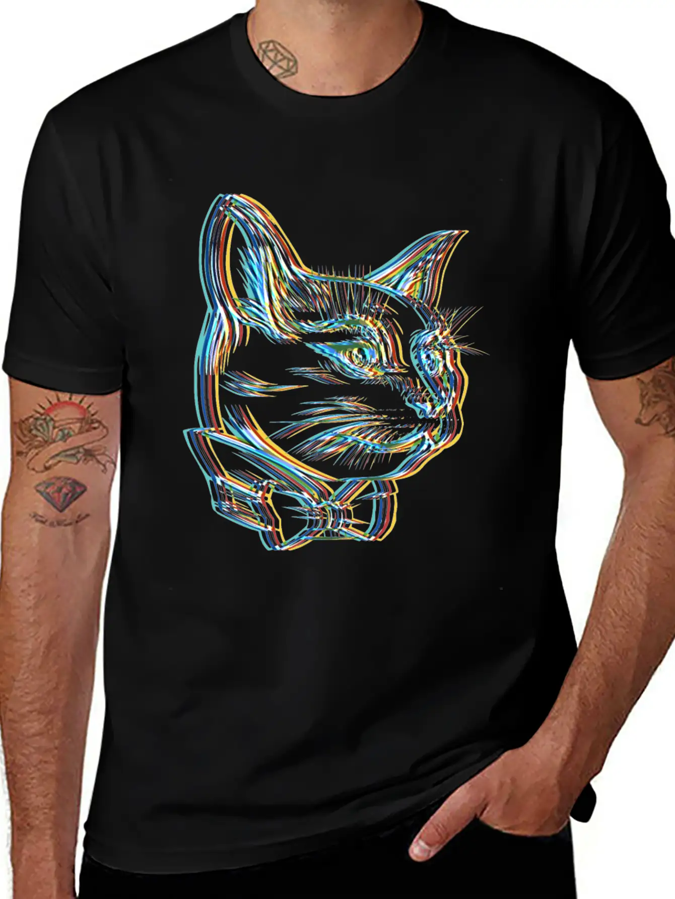 Catfather Surrealistic Catstar Gangster Cat Unisex Short Sleeve Soft Cotton T-Shirt – Casual Everyday Wear