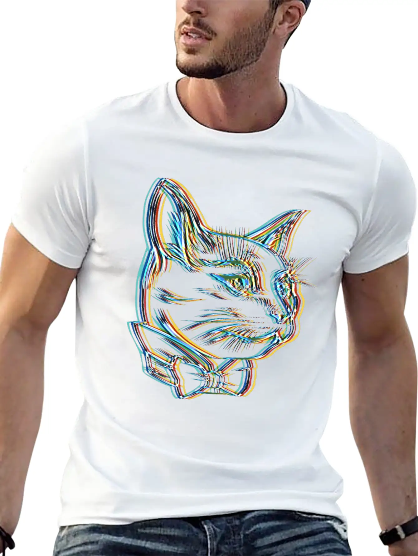 Catfather Surrealistic Catstar Gangster Cat Unisex Short Sleeve Soft Cotton T-Shirt – Casual Everyday Wear
